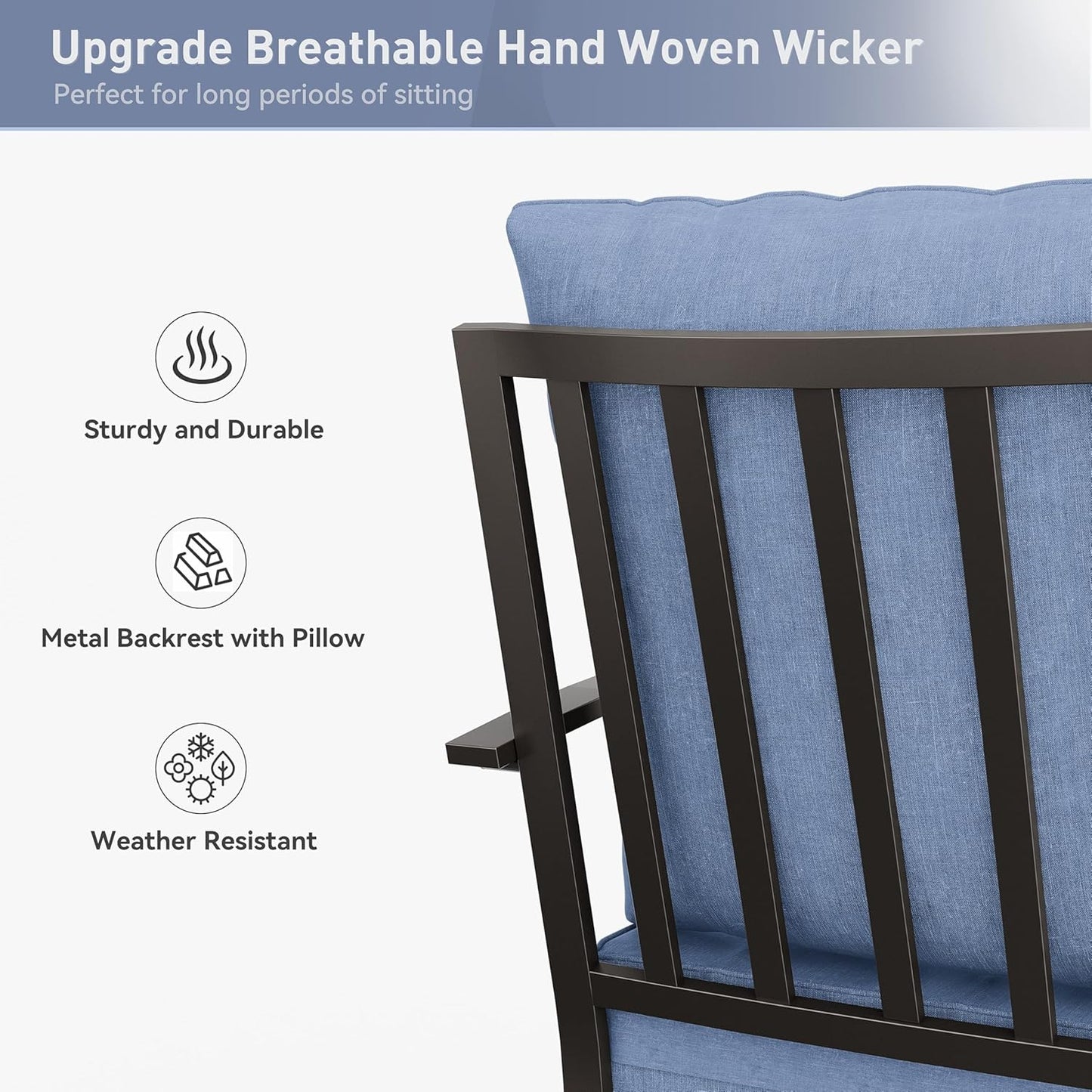 Kurapika 5 Piece Metal Outdoor Patio Furniture Set with Round Fire Pit Table, Patio Conversation Sets 4 Fixed Chairs with Thick Cushion and 40000 BTU Fire Pit Table, Navy Blue