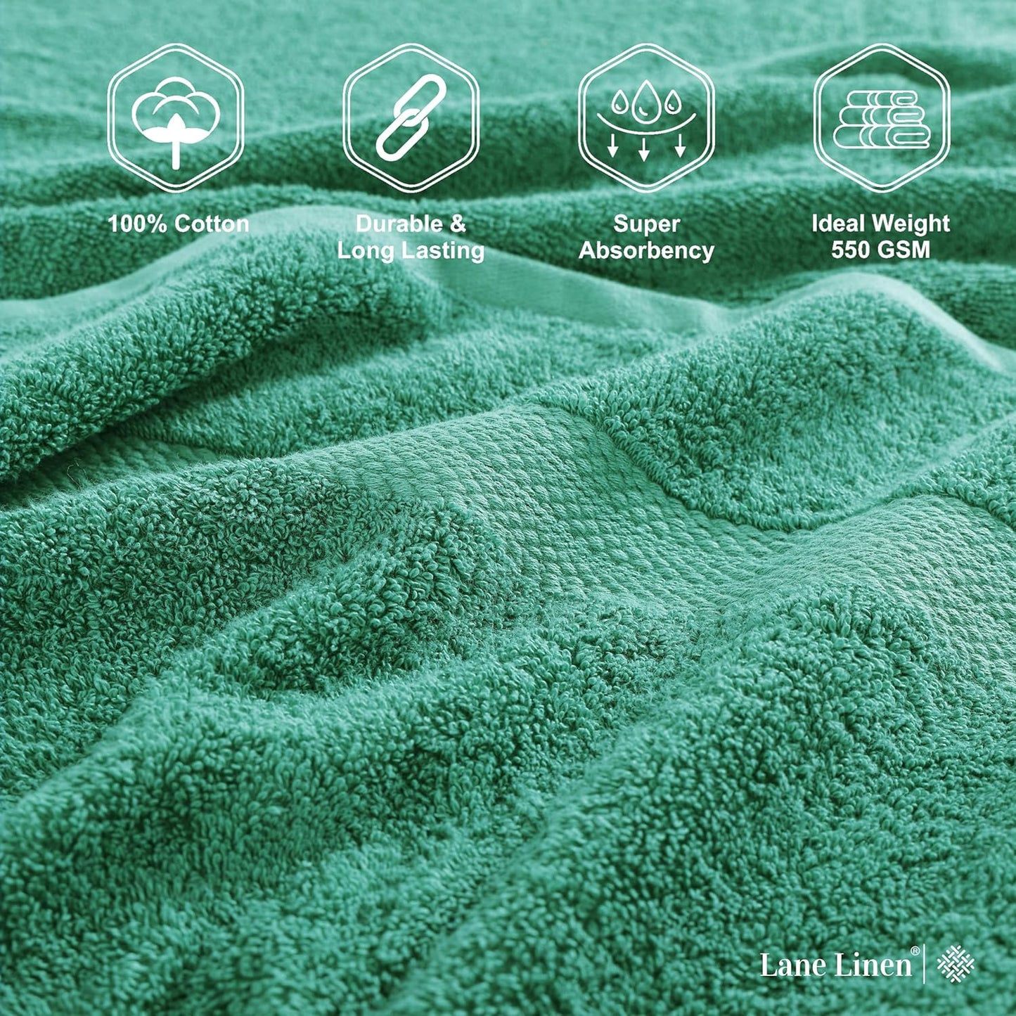 LANE LINEN 100% Cotton 16 Piece Bath Towel Set - Ring Spun, Quick Dry, Super Soft & Highly Absorbent - 4 Bath, 8 Washcloths, 4 Hand Towels for Bathroom - Hotel Quality Bathroom Towel Set - Emerald