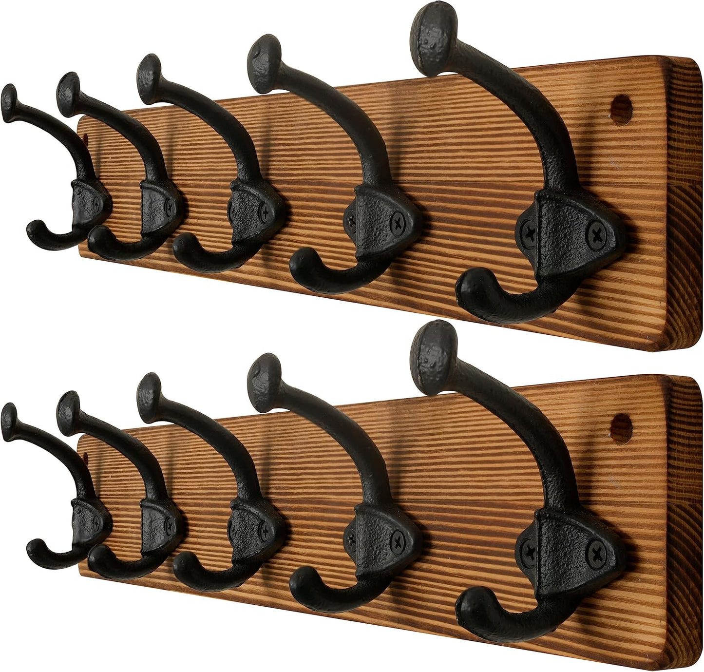WEBI Rustic Coat Rack Wall Mount,5 Cast Iron Coat Hooks Wall Mounted,Heavy Duty Antique Vintage Hooks for Hanging Coats,Jacket,Clothes,Brown,2 Packs