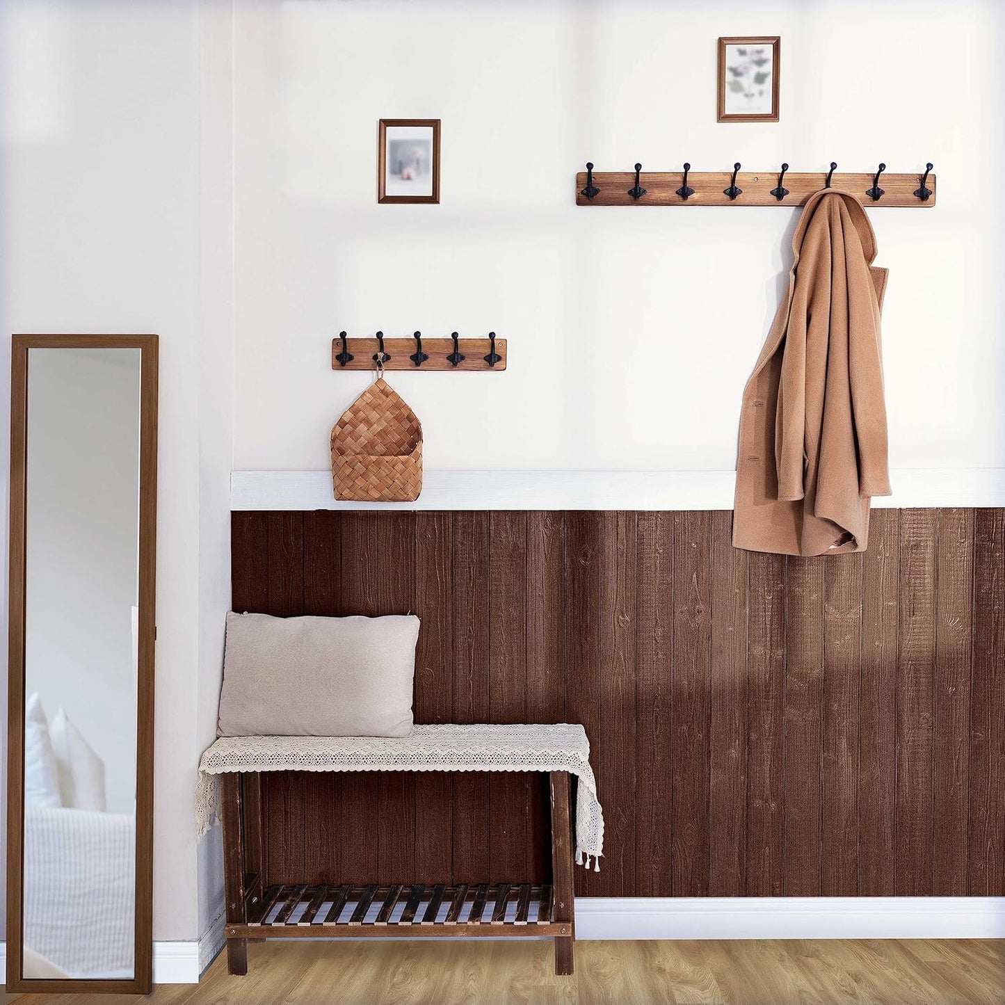 WEBI Rustic Coat Rack Wall Mount,35.43" Long 8 Cast Iron Coat Hooks Wall Mounted,Vintage Hooks for Hanging Coats,Clothes,Rustic Brown,2 Packs