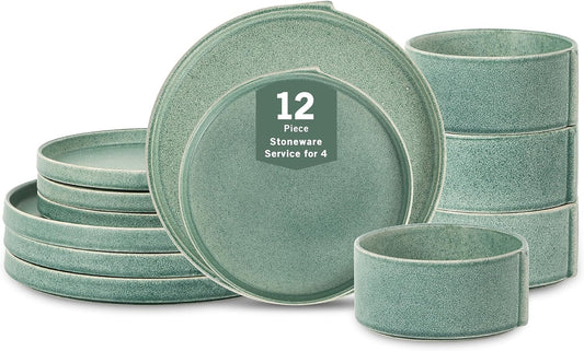 Stone Lain Bao 12-Piece Dinnerware Set Stoneware, Green
