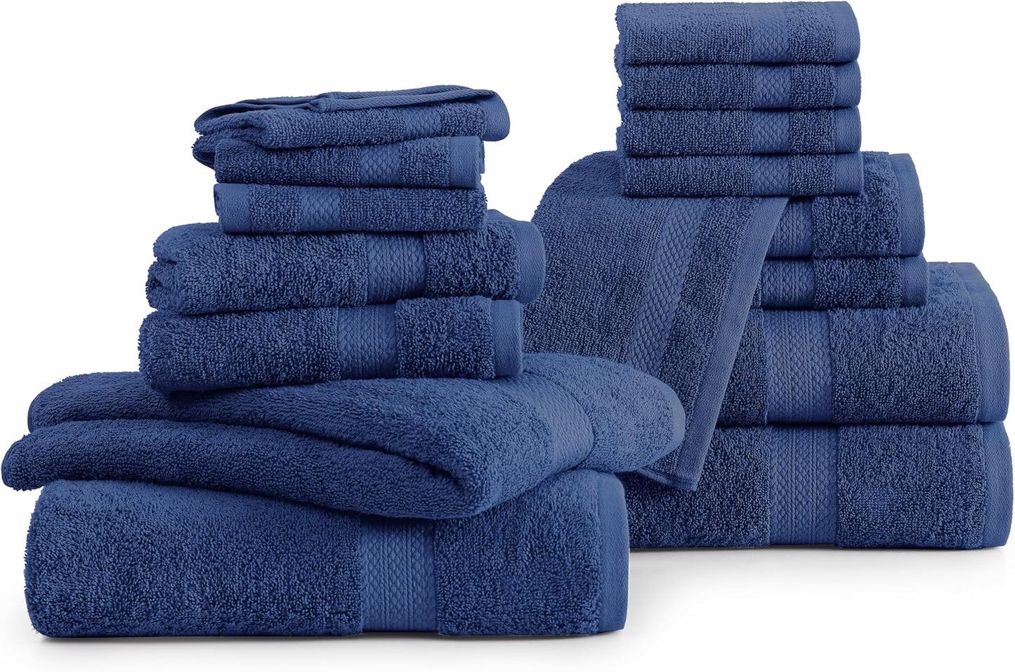 LANE LINEN 100% Cotton Luxury Towel Set for Bathroom - 16 Pieces, Ring Spun - Plush, Soft & Highly Absorbent - 4 Shower Towels, 8 Washcloths, 4 Hand Towels - Complete Bathroom Towel Set - Navy Blue