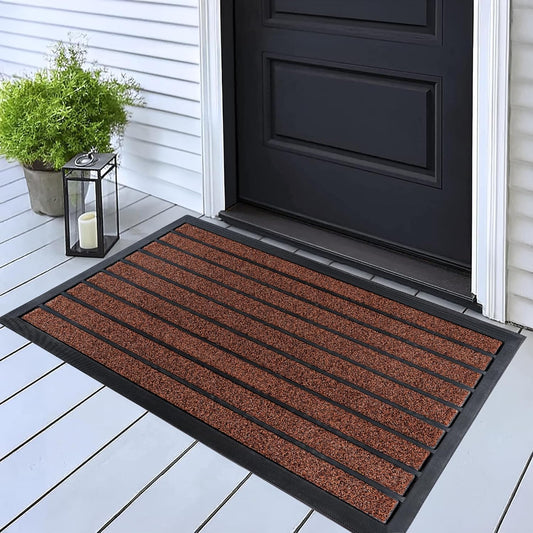 ubdyo Extra Durable Door Mat - Dirt Trapping Outdoor Welcome Mats - Non-Slip Outdoor Indoor Entrance - Low Profile Front Doormat (32" x 20", Bright Burgundy)