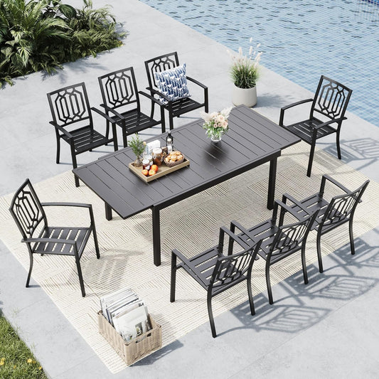 MFSTUDIO Outdoor Dining Set for 8, Metal Patio Table and Chairs Set, Patio Dining Set for 8 with Expandable Table, Outdoor Patio Furniture Set for Deck Backyard Poolside Garden