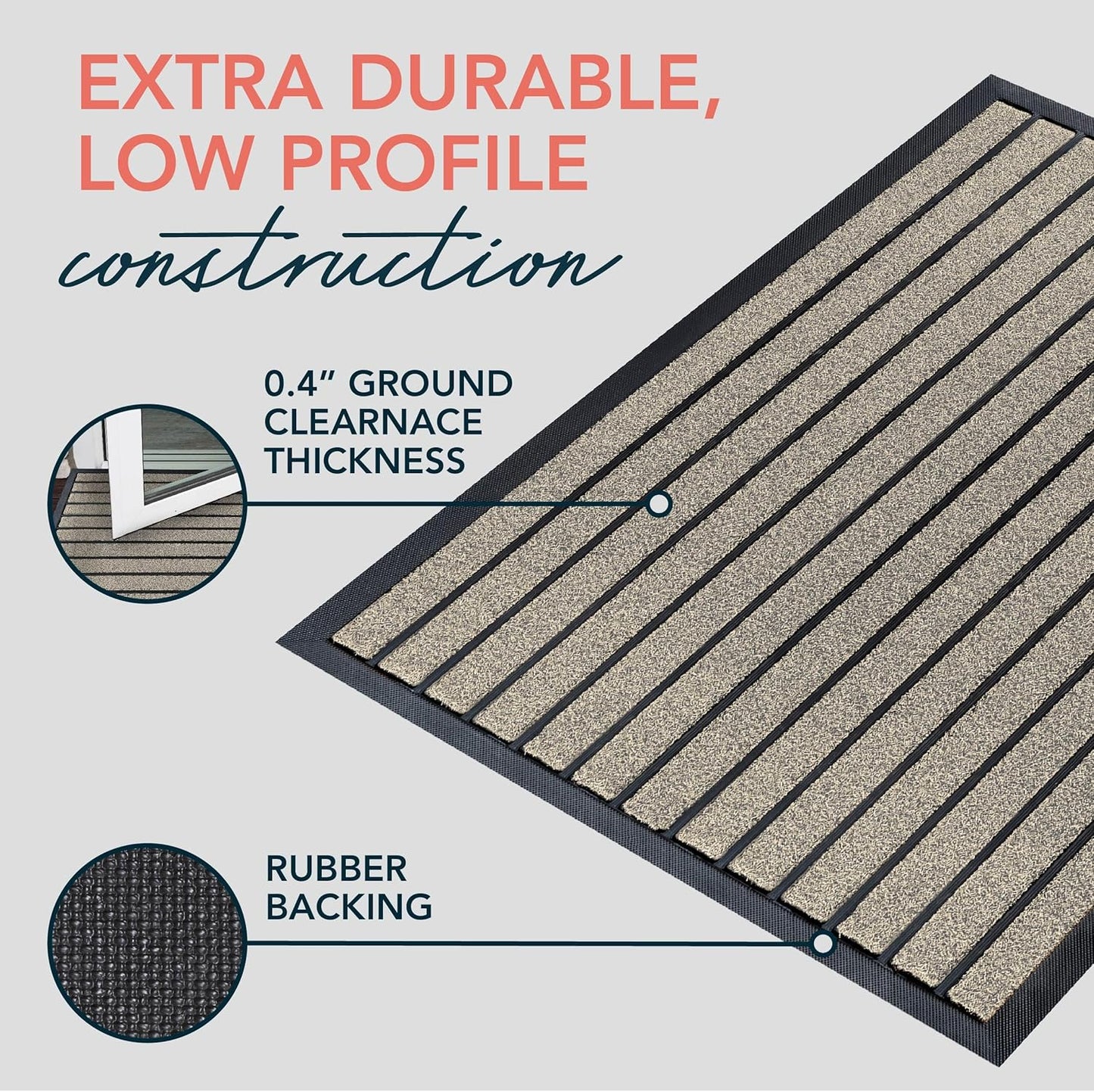 ubdyo Extra Durable Door Mat - Dirt Trapping Outdoor Welcome Mats - Non-Slip Outdoor Door Mats - Low Profile Front Door Mat - Indoor Doormat (47" x 32", Bright Beige)