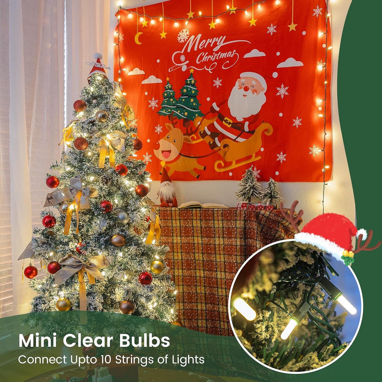 Hopolon LED Christmas Lights 16.4FT 50LED Warm White String Lights Clear Christmas Light Xmas Light Indoor Outdoor with Green Wire, Connectable UL Certified Waterproof for Tree,Home,Festival,Party