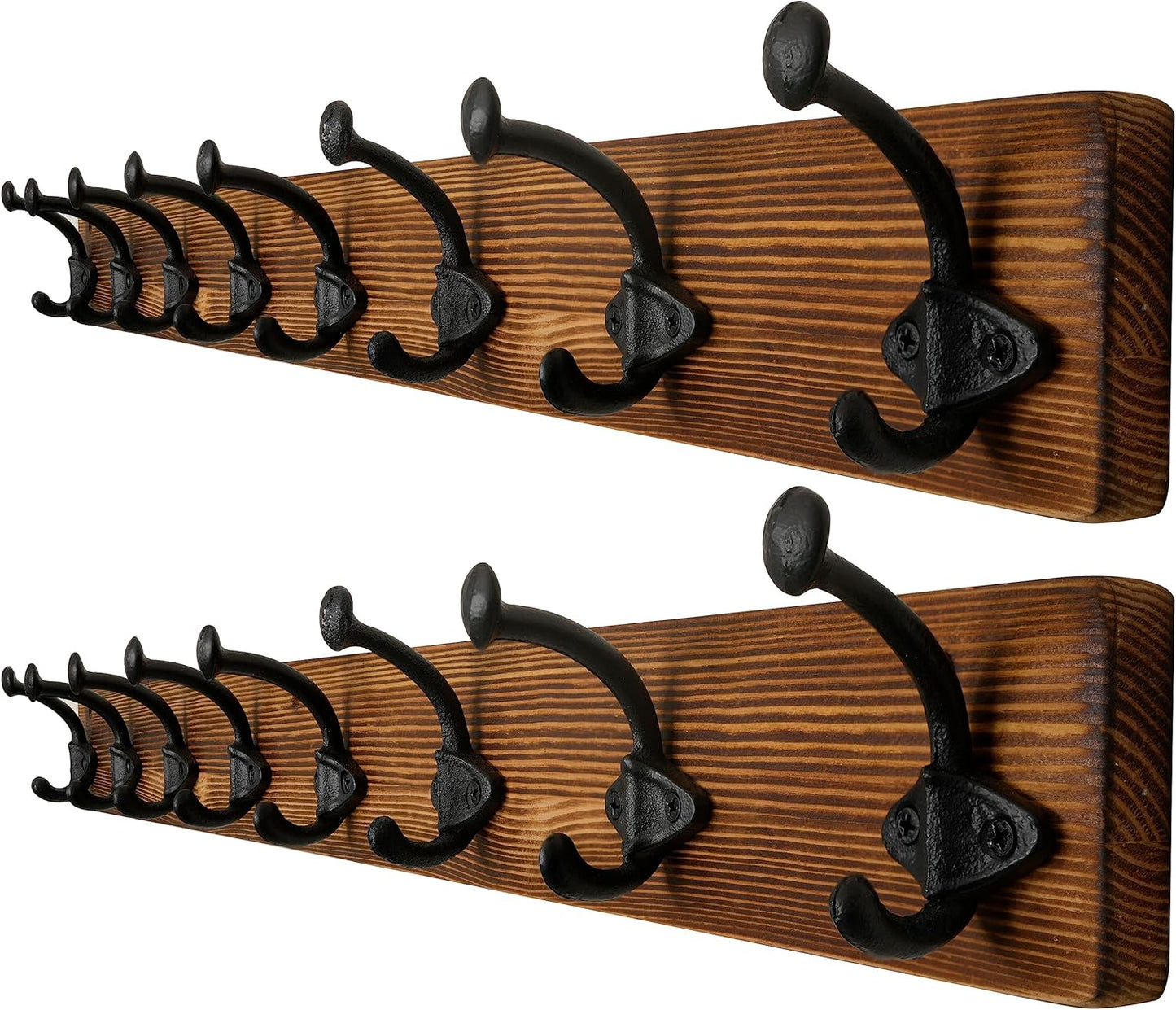 WEBI Rustic Coat Rack Wall Mount,35.43" Long 8 Cast Iron Coat Hooks Wall Mounted,Vintage Hooks for Hanging Coats,Clothes,Rustic Brown,2 Packs
