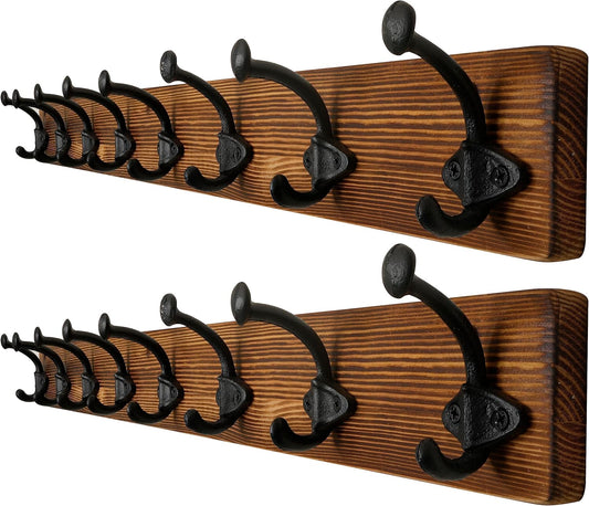 WEBI Rustic Coat Rack Wall Mount,35.43" Long 8 Cast Iron Coat Hooks Wall Mounted,Vintage Hooks for Hanging Coats,Clothes,Rustic Brown,2 Packs