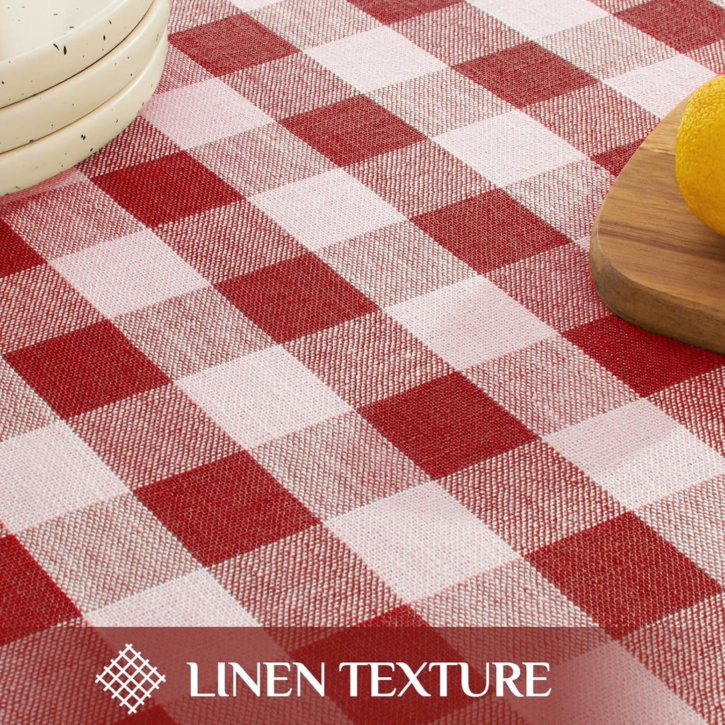 Softalker Checkered Tablecloth Rectangle, Heavy Weight Linen Gingham Boho Table Cloth with Tassel, Washable Wrinkle Free Buffalo Plaid Table Cover for Dining/Party/Outdoor - 55 x 102 Inch, Red
