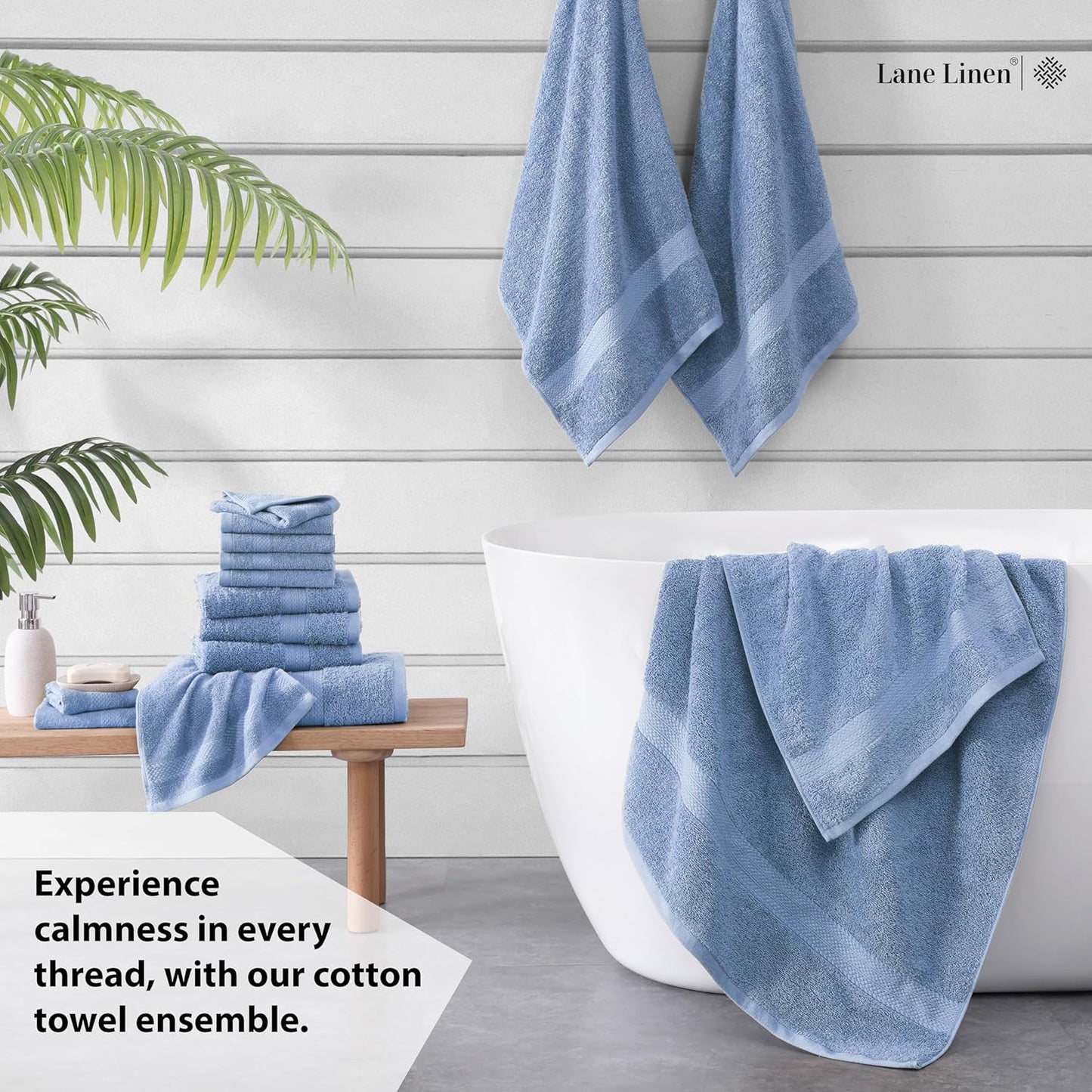 LANE LINEN 100% Cotton Premium Bathroom Towels Set - 16 Pieces - Ring Spun, Quick Dry, Super Soft & Highly Absorbent - 4 Bath, 8 Washcloths, 4 Hand Towels for Bathroom - Pre Shrunk - Cerulean Blue