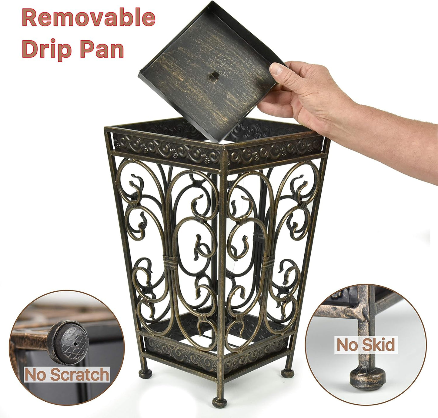 Dualplex Super Quality Umbrella Stand, Umbrella Holder Antique Look Metal Entry Hallway Décor, Square Style Removable Drip Tray. Home, Office Decoration Rack Holds Umbrellas Canes Walking Sticks