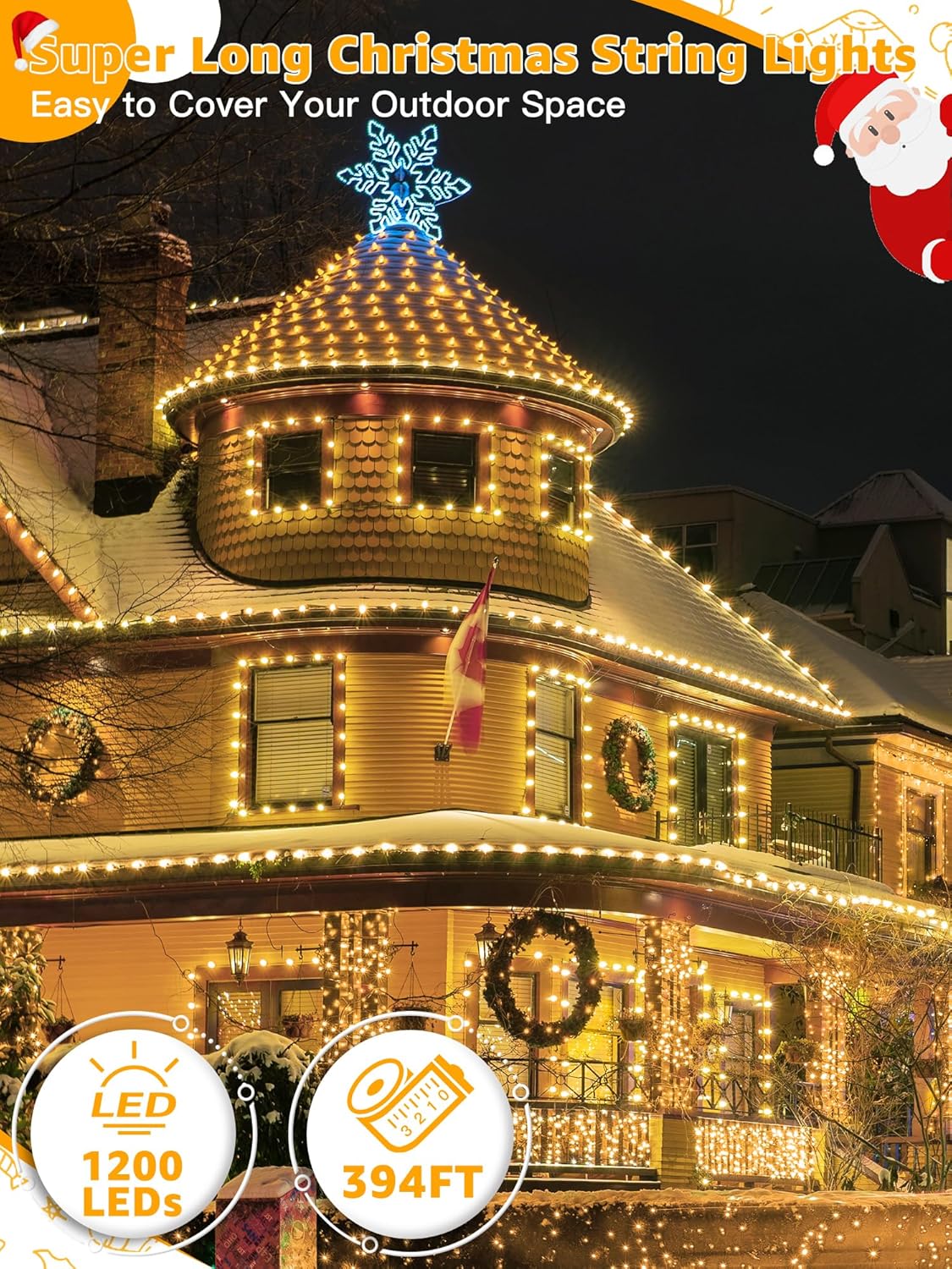 Christmas Lights 1200 LED 394 FT, Waterproof Outdoor String Lights with Remote and Timer, Christmas Tree Lights with 8 Modes Dimmable, Fairy Lights for Holiday Decor (Warm White)