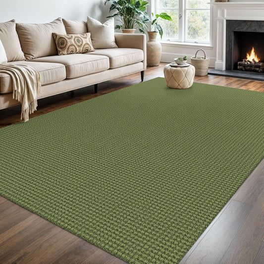KOZYFLY Washable Area Rug 6x9 ft Rubber Backed Non Slip Rugs for Living Room Braided Cotton Bedroom Rug Woven Office Rugs Indoor Floor Carpets for Dining Bedroom Living Room, Bright Green/Earthy Green