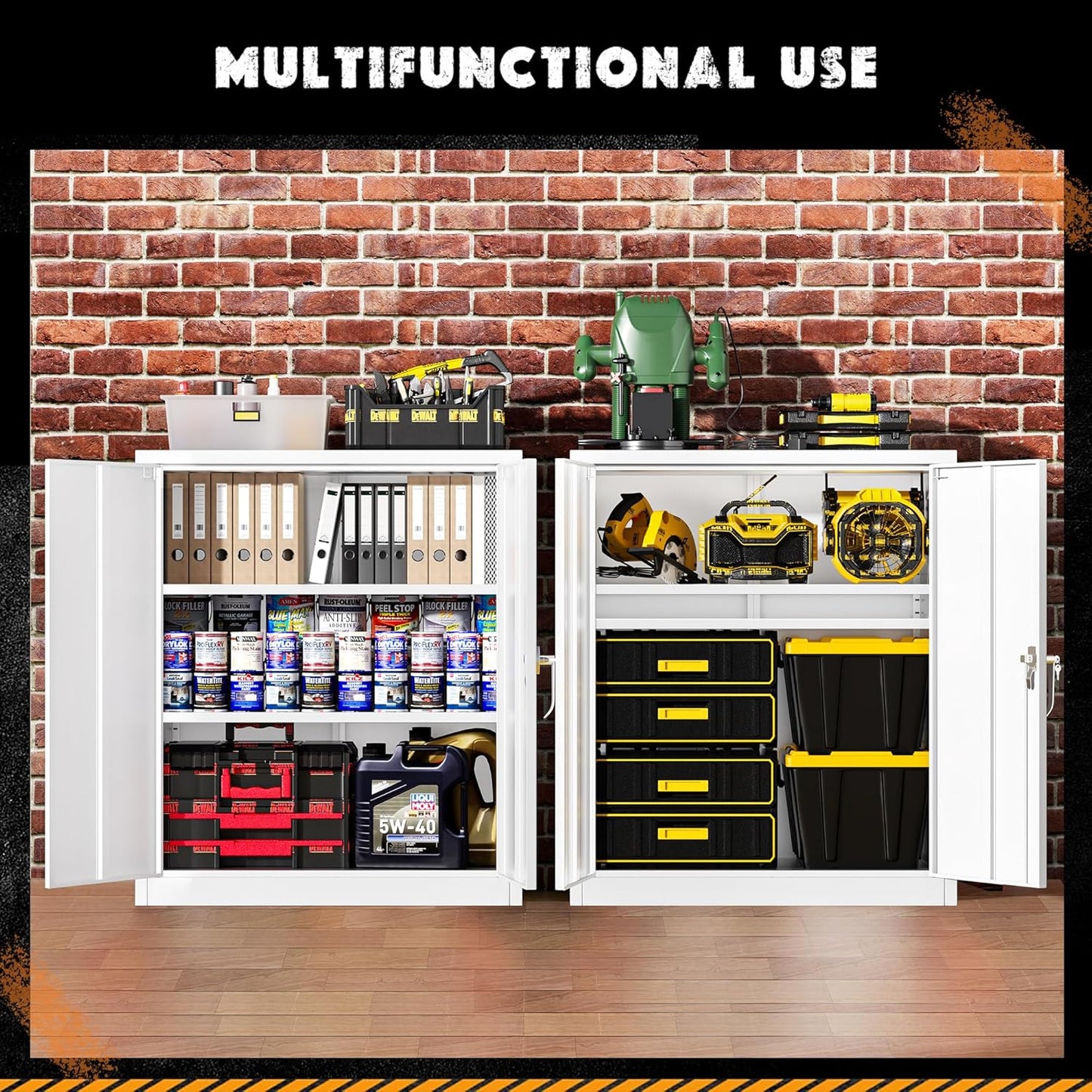 Greenvelly Metal Garage Storage Cabinet, Lockable Metal Cabinets with 2 Doors and Shelves,36”Steel Storage Locking Counter Cabinet for Office,Garage,Kitchen,Home,School(White)