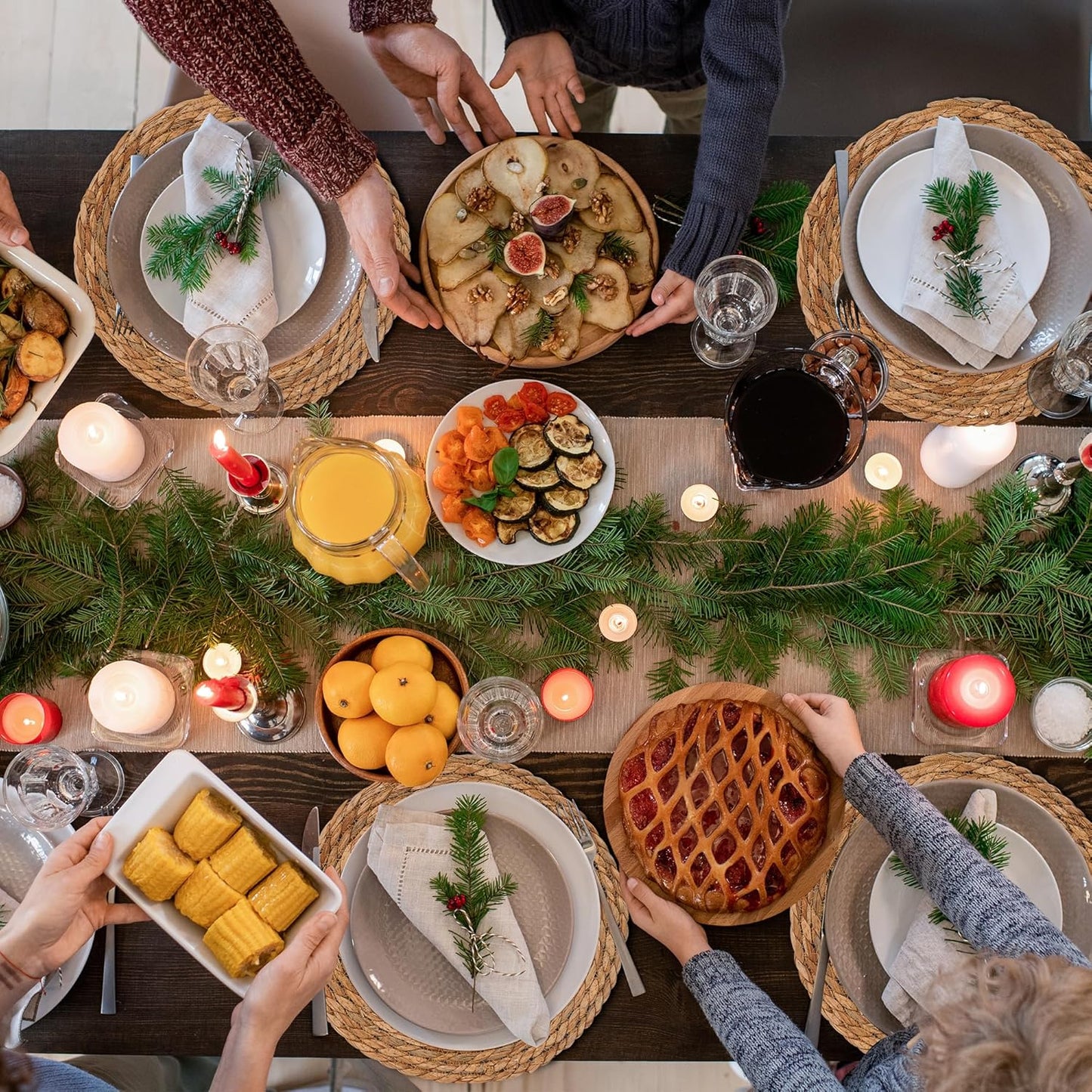 GENMOUS Woven Placemats Set of 6, 12" Round Placemats Natural Water Hyacinth Boho Placemats, Farmhouse Rattan Chargers for Dinner Plates, Rustic Braided Wicker Table Mats for Dining Table,Home,Wedding