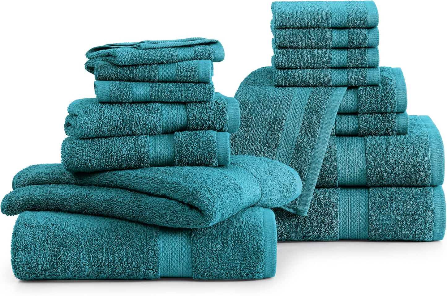 LANE LINEN 100% Cotton Luxury Bath Towel Set - 16 Pieces - Ring Spun, Quick Dry, Highly Soft & Absorbent - 4 Bath Towels, 8 Washcloths, 4 Hand Towels for Bathroom - Sustainably Produced - Sea Port