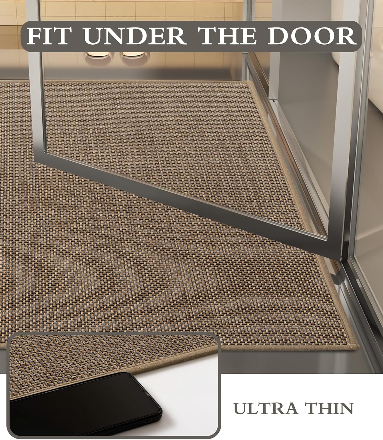 YIHOUSE Bathroom Rugs Sets 5 Pieces, Grey Ultra Thin Bath Mats Fit Under Door, Absorbent Quickly Dry Rubber Backing Braided Bath Mat Set, Non Slip Washable Bath Rug for Bathroom Floor, Grey