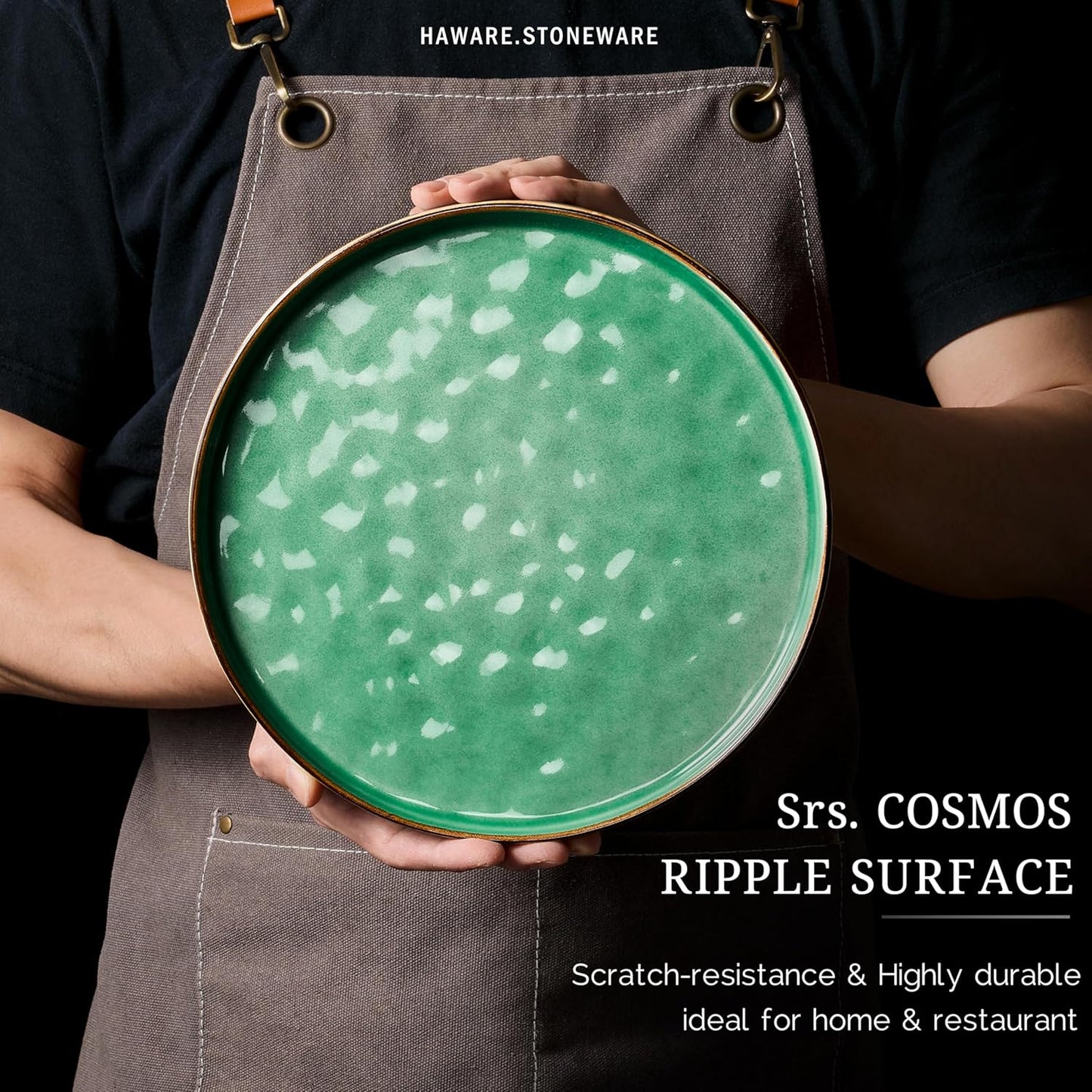 HaWare Dinnerware Sets, 6-Piece Plates and Bowls Set, Stoneware Dish Set for 2, Ceramic Dinnerware for Home Restaurant, Chip and Scratch Resistant, Microwave and Dishwasher Safe, Reactive Green