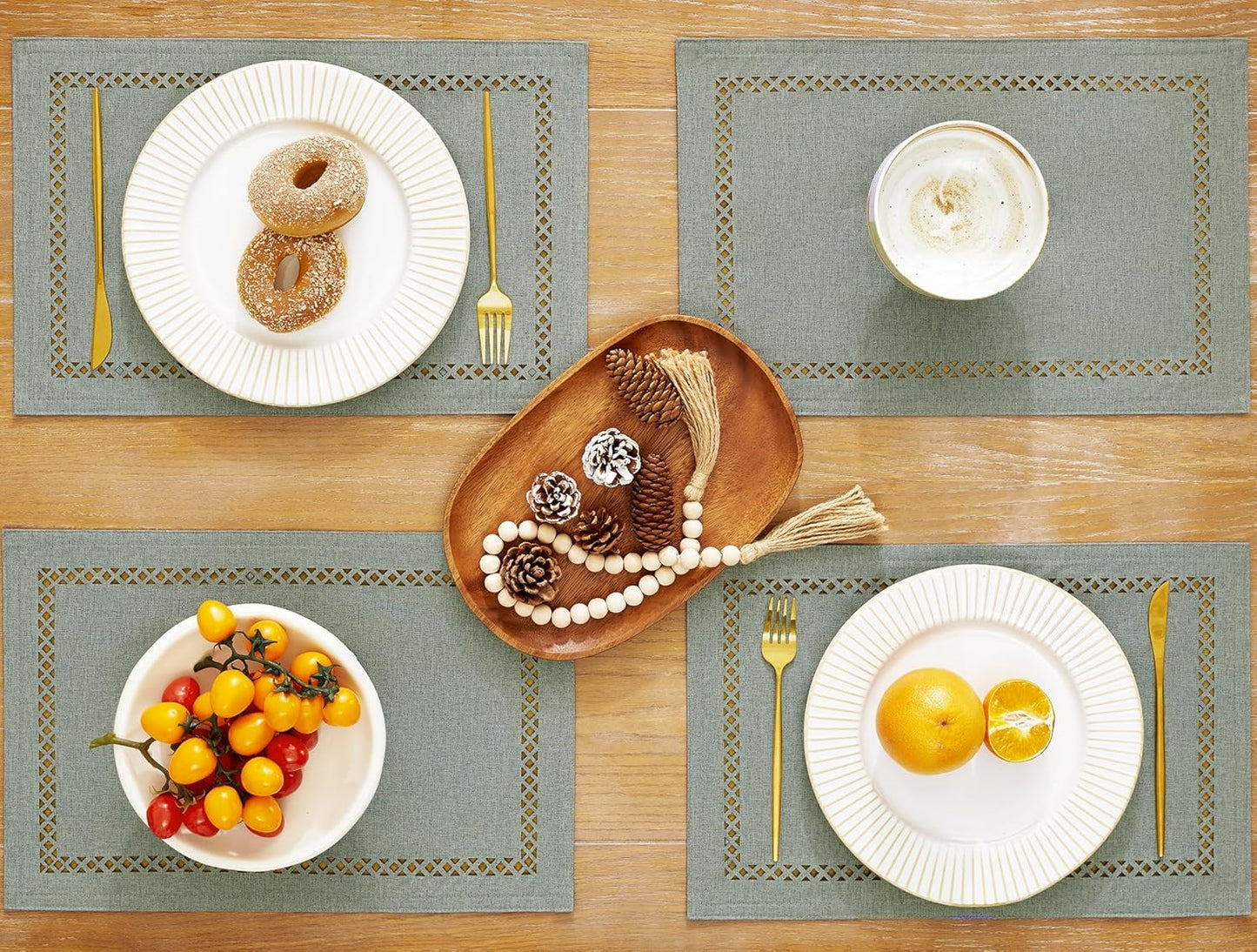 Burlap Placemats Set of 4, 12 x 18 Inch Rustic Geometric Hollow Place Mats, Heat Resistant Placemats for Farmhouse Kitchen Table Decor, Grey 4PCS
