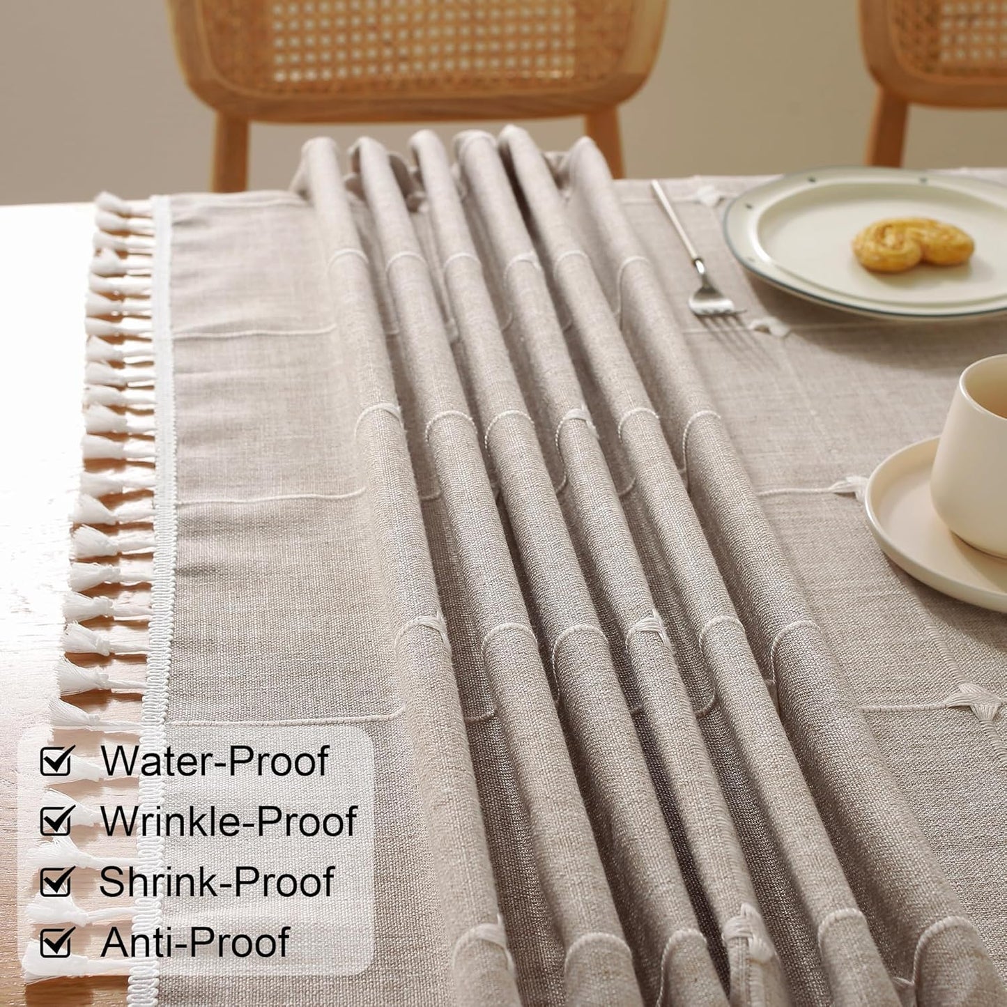 JIALE Tablecloths for Rectangle Tables,Cotton Linen Table Cloth Waterproof Tablecloth Wrinkle Free Farmhouse Dining Tables Cover,Soft Fabric Table Cloths with Tassels, Plaid, 55" X 55",2-4 Seats