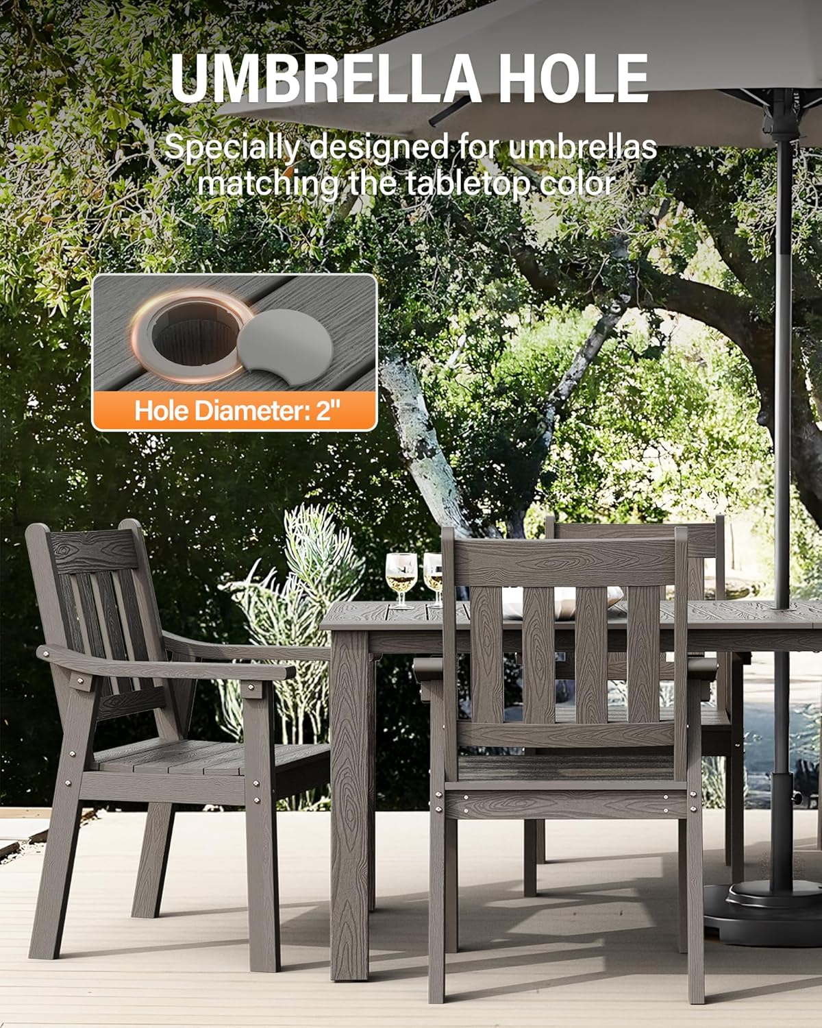 YEFU HIPS Patio Table Set: 10 Piece Outdoor Table and Chairs Dining Furniture Set with Umbrella Hole - Gray Modern Plastic Dining Sets 8 Person for Outside Deck with Metal Aluminum Frame