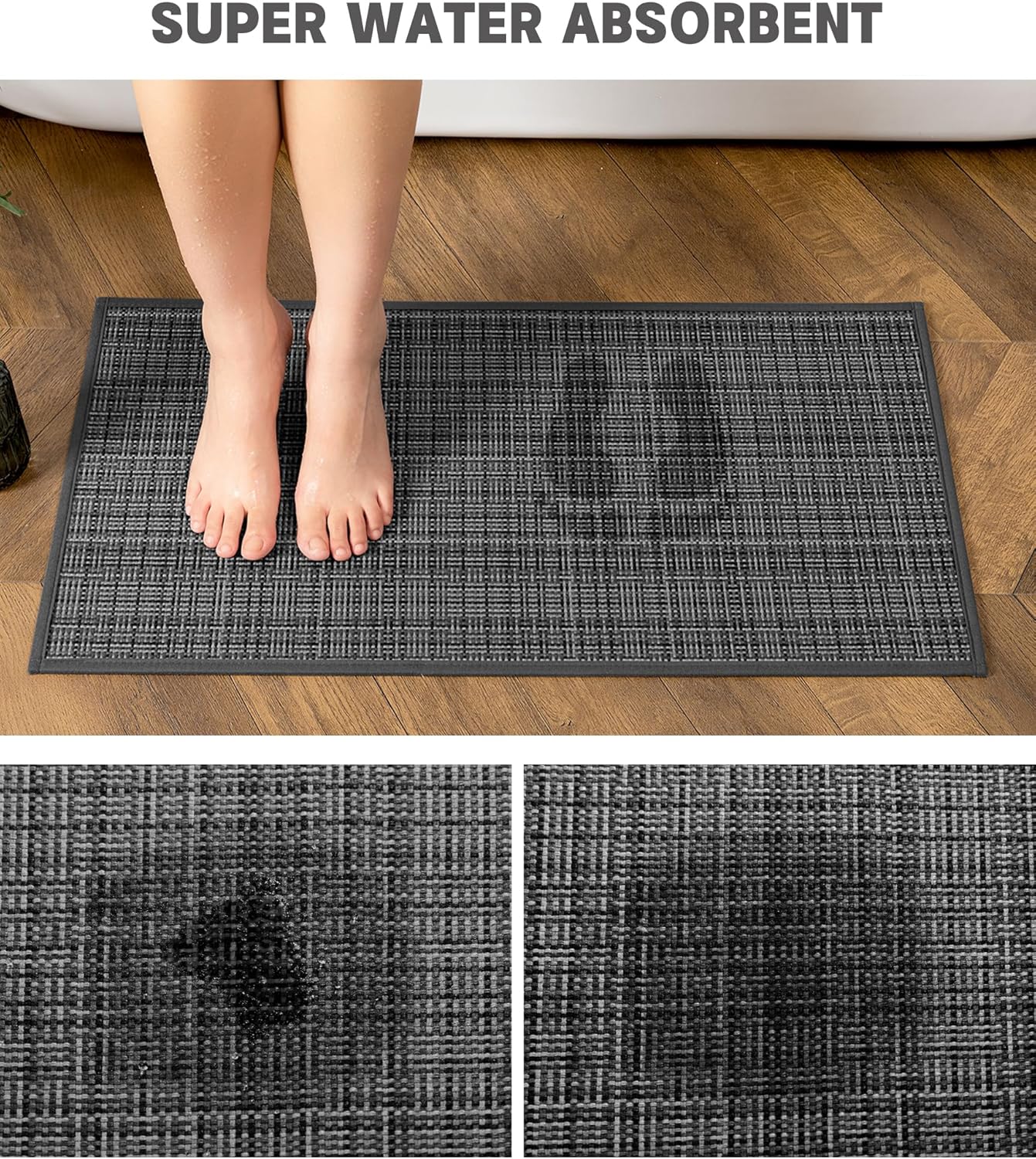 YIHOUSE Bathroom Rugs Sets 5 Pieces, Dark Grey Ultra Thin Bath Mats Fit Under Door, Absorbent Quickly Dry Rubber Backing Braided Bath Mat Set, Non Slip Washable Bath Rugs for Bathroom Floor, Grey