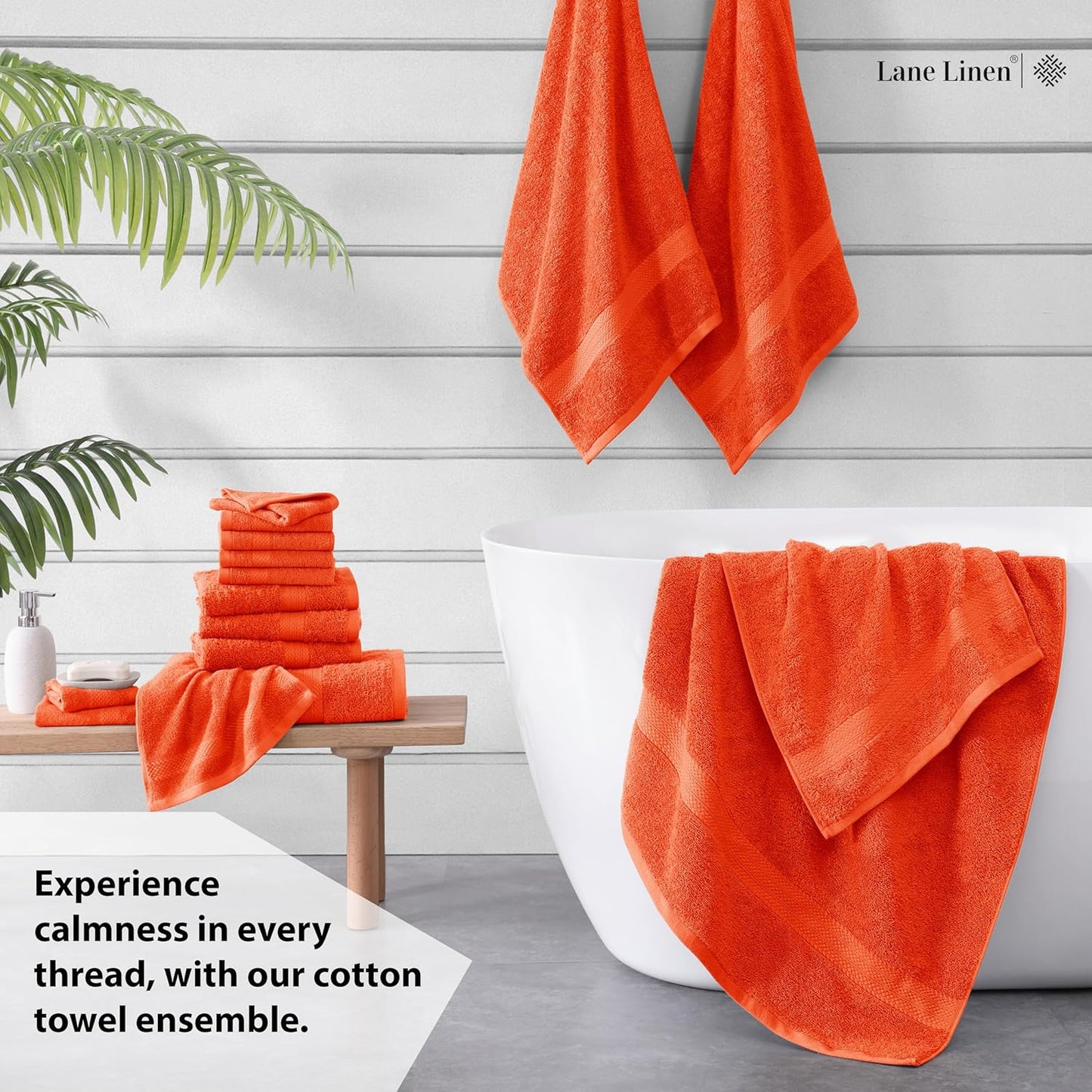 Lane Linen 100% Mercerized Cotton Bathroom Towel Set - 16 Pieces - Fluffy, Super Soft & Highly Absorbent - 4 Bath Towels, 8 Washcloths, 4 Hand Towels - RingSpun, Double Sided Cotton Terry - Tiger Lily