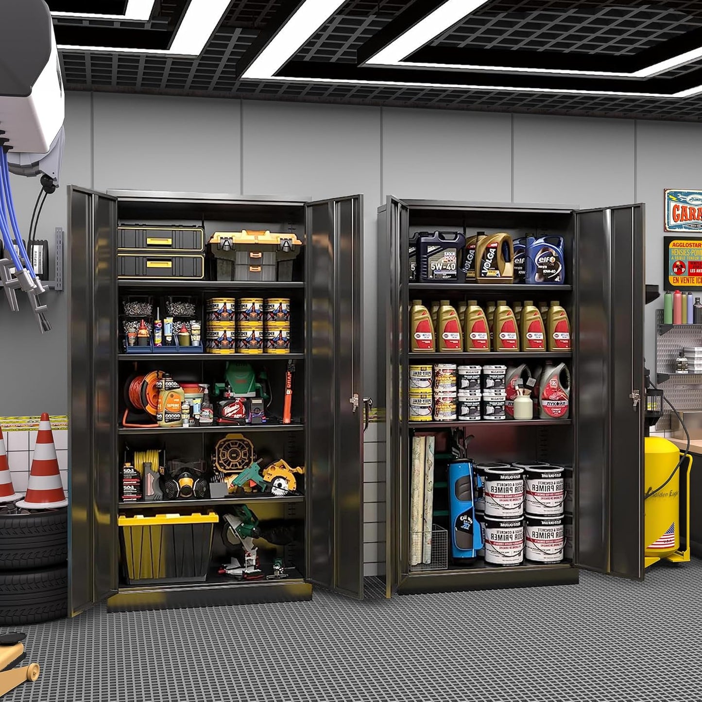 Greenvelly Steel SnapIt Storage Cabinet, 72" Locking Metal Garage Storage Cabinet with 4 Adjustable Shelves, 2 Doors and Lock for File, Office, Garage, Home (Black)