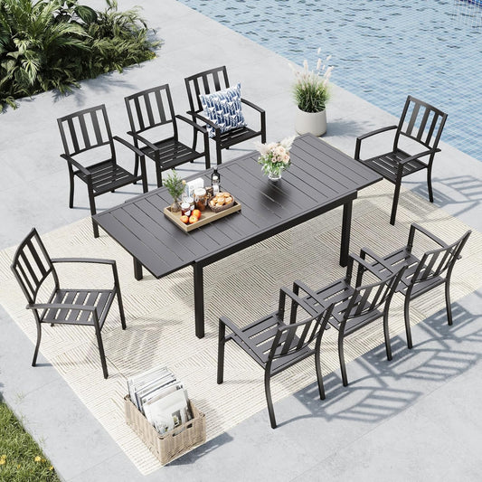 MFSTUDIO Outdoor Dining Set for 8, Expandable Patio Table and Chairs Set, 9 Piece Metal Patio Furniture Set, Patio Dining Set for Deck Backyard Poolside Garden