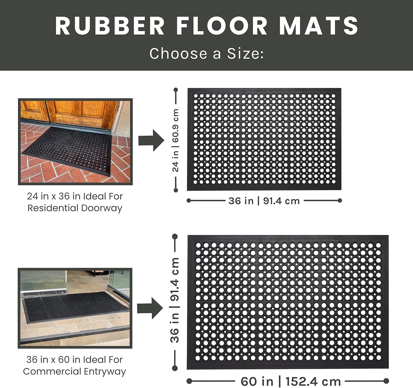 Envelor Anti Fatigue Rubber Floor Mat Non-Slip Restaurant Mat for Floors Bar Drainage Mat Doormat Utility Garage Home Slip Pool Entry 24 x 36 Inches
