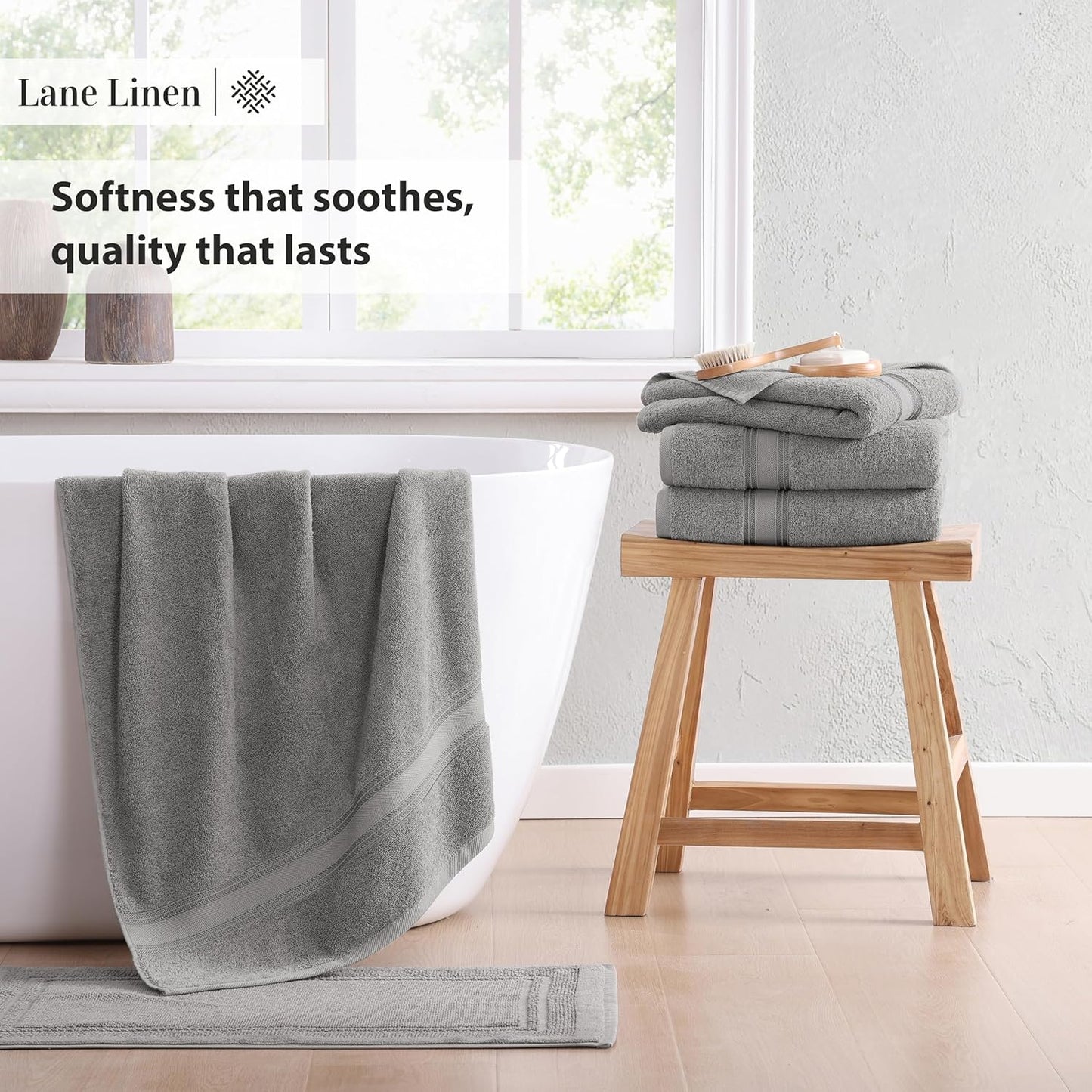 LANE LINEN Luxury Bath Towels Set - 12 Piece (4 Bath Towels, 4 Hand Towels, 4 Washcloths), 100% Cotton, Zero Twist, Super Soft & Extra Absorbent - Space Grey