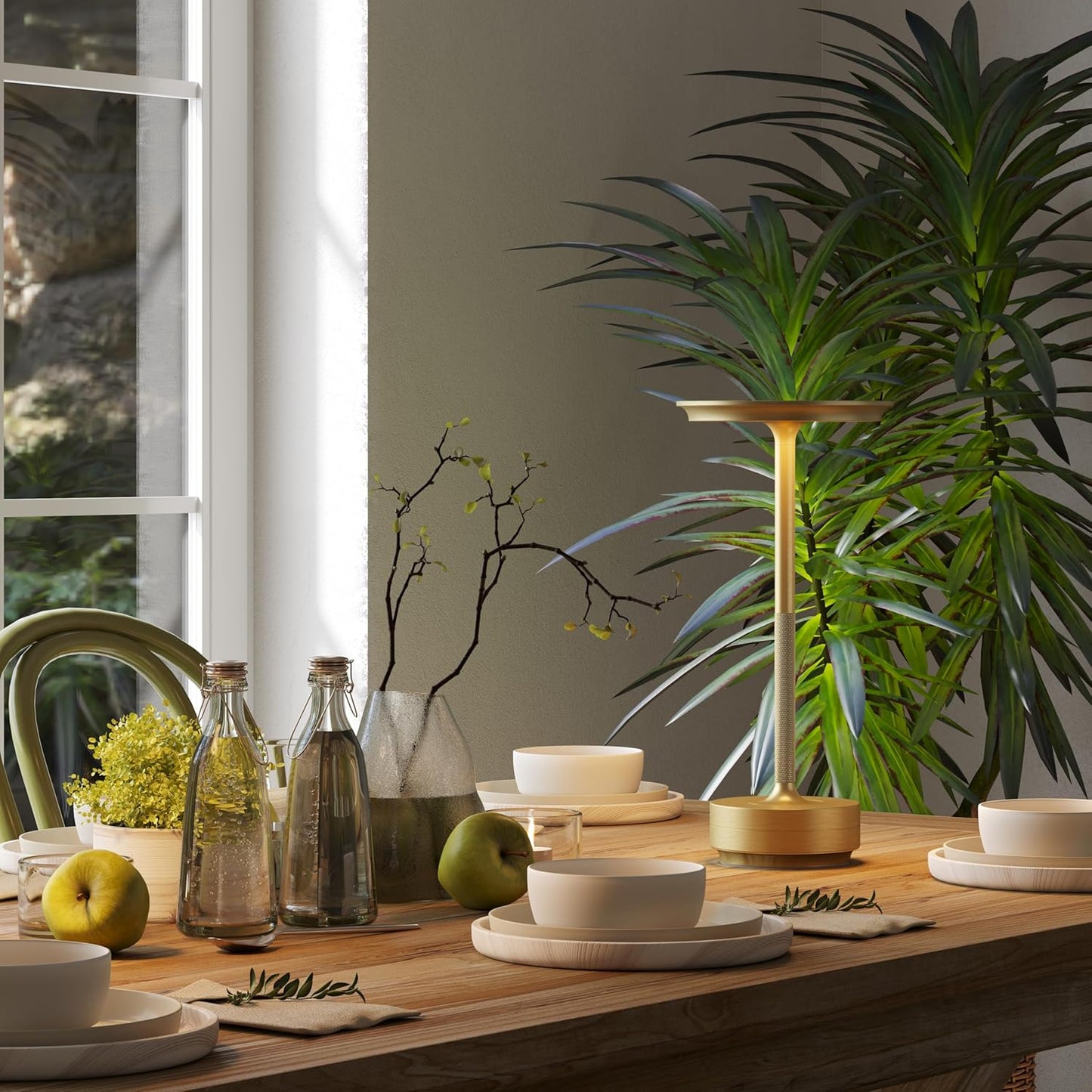 Cordless LED Table Lamp,Portable Rechargeable USB-C Battery Operated Table Lights IP54 Waterproof 3 Levels Brightness Light with Memory Function,for Terrace, Western Restaurant, Cafe(Gold)