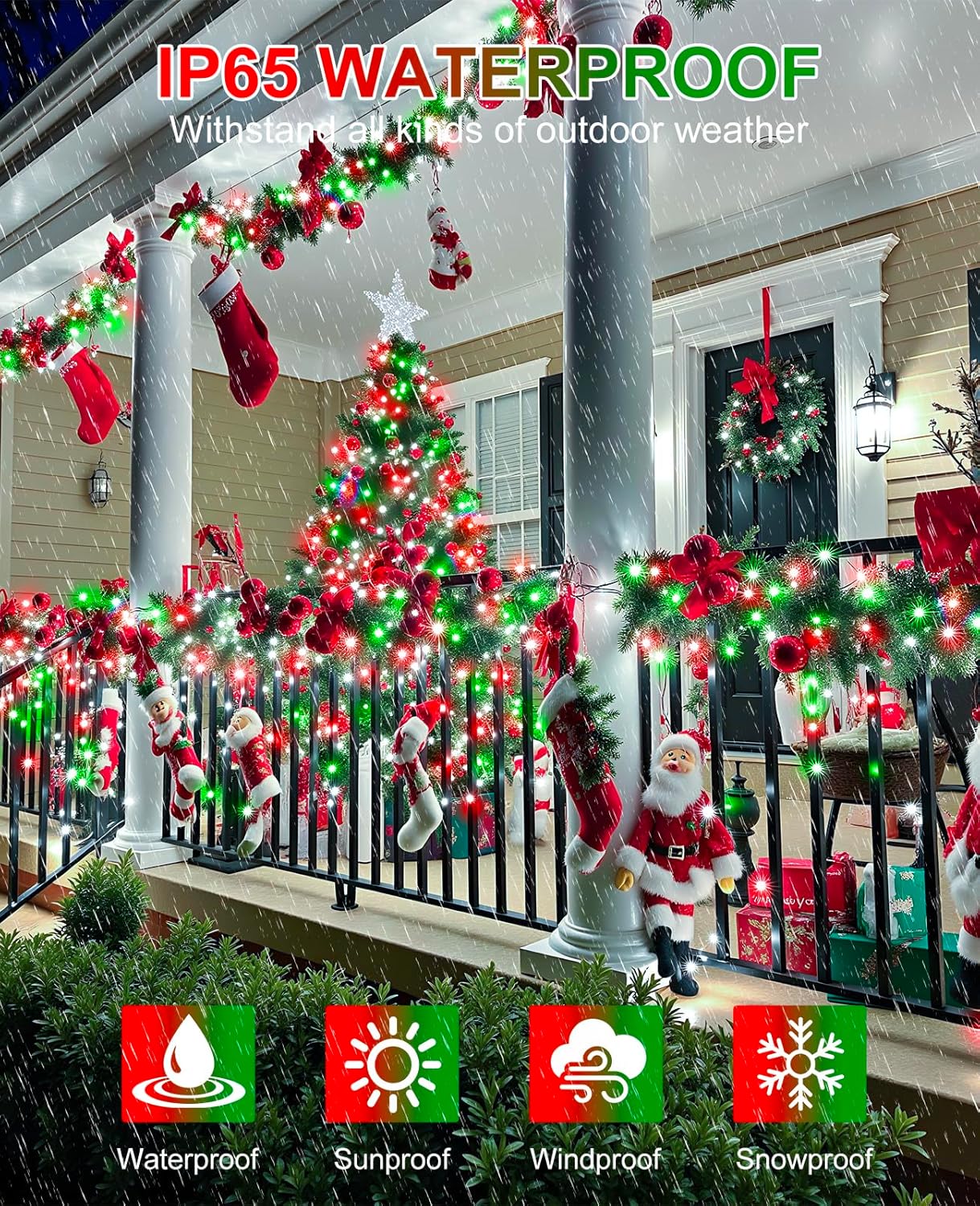 Christmas Lights Outdoor 600 LED, Green Wire Christmas Tree Lights for Indoor Waterproof, 8 Modes & Timer, Connectable String Light for Bedroom Yard Party Wedding Decorations, Red Green