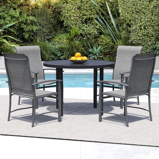 5 Piece Outdoor Dining Set, Patio Table and Chairs Set of 4, 42" Black Round Patio Table with 4 Grey Outdoor Patio Chairs for Lawn, Garden, Porch
