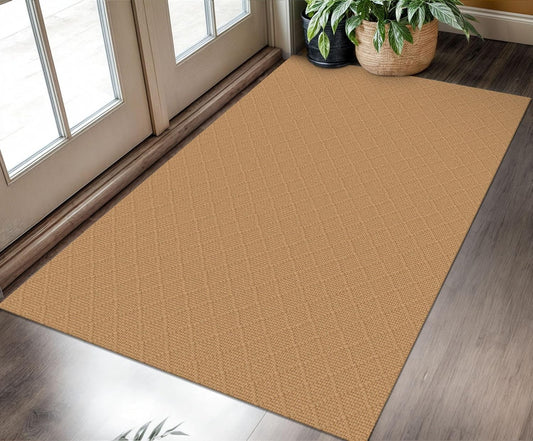 KOZYFLY Washable Entryway Rug 3x5 Ft Area Rugs Cotton Rubber Backed Throw Rugs Indoor Door Mat Floor Carpet for Front Entrance Bathroom Kitchen Living Room Kitchen Rugs Braided, Warm Tan