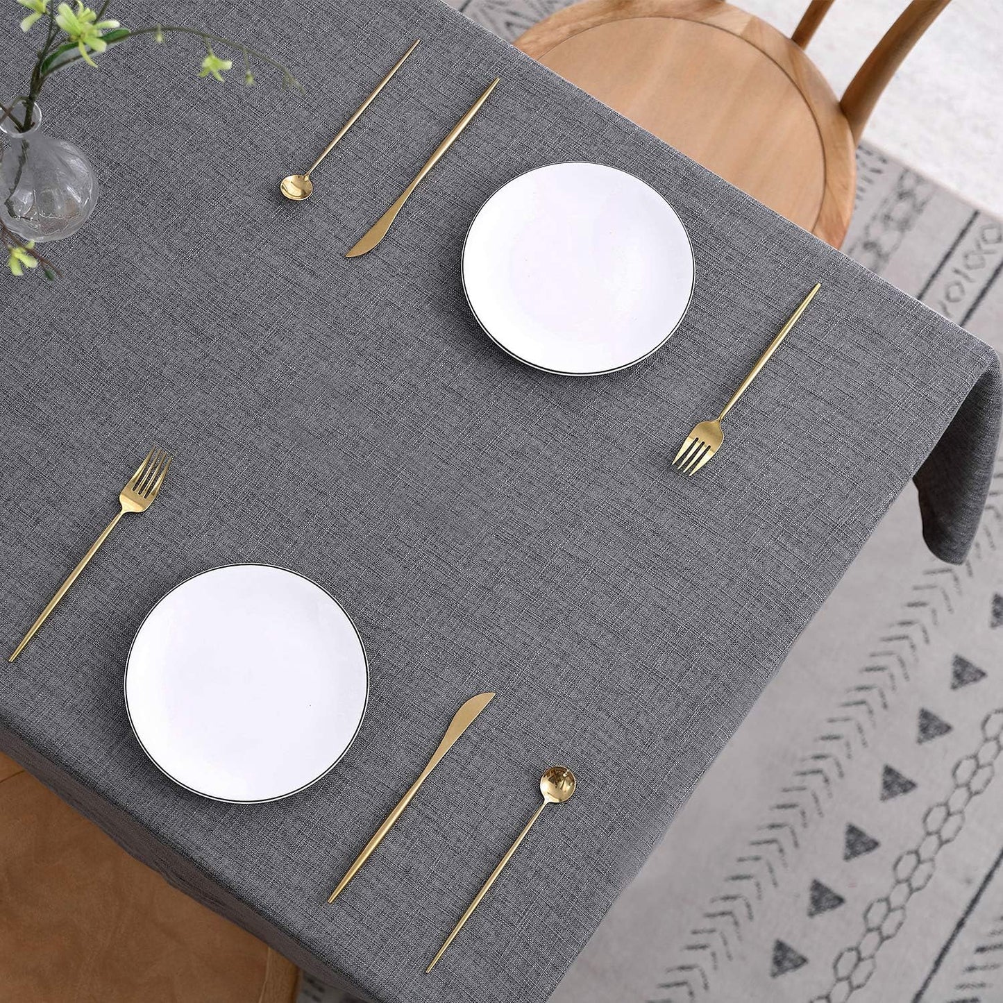 maxmill Flaxy Faux Linen Tablecloth with 2-Tone Slubby Yarn Texture Wrinkle Resistant Anti-Shrink Soft Table Cloth for Kitchen Dining Restaurant Tabletop Rectangle 60 x 120 Inch Charcoal