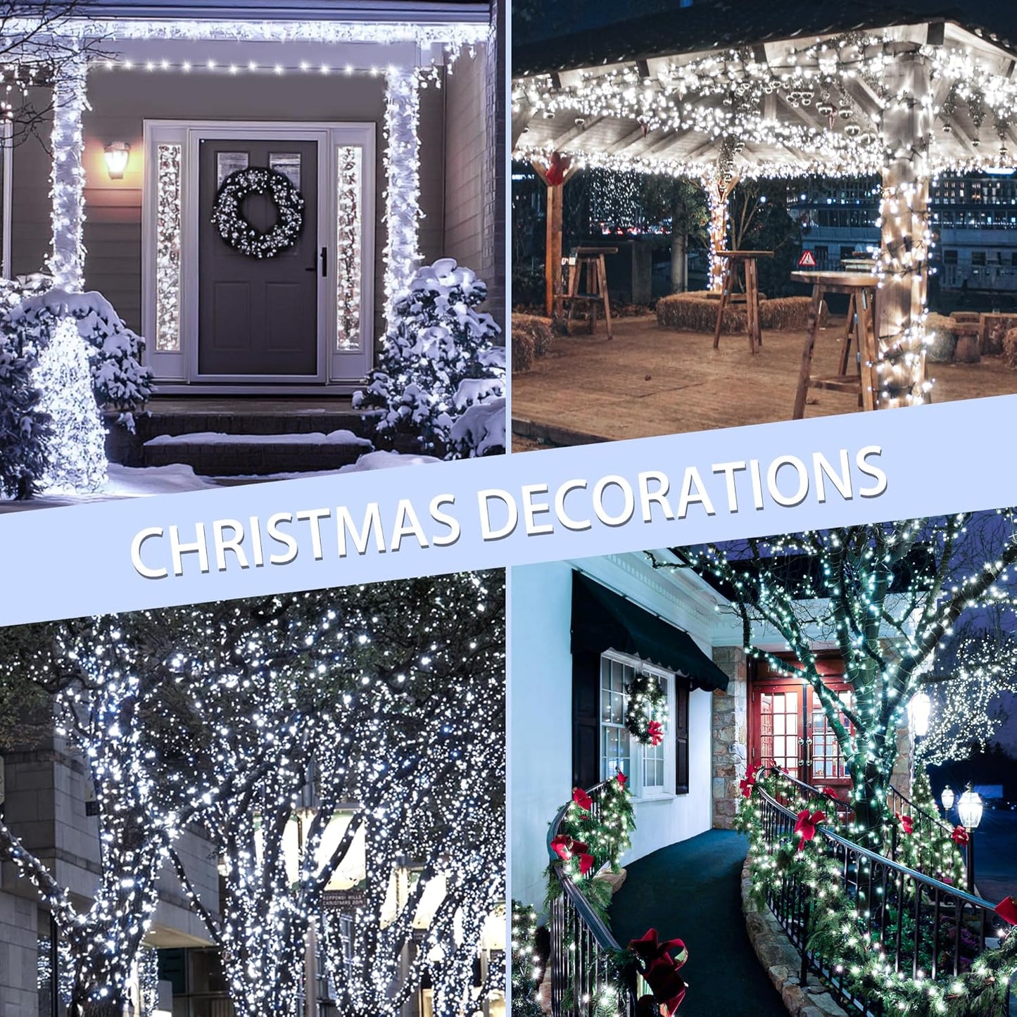 Kwaiffeo White Christmas Lights, 100ft 300LED Connectable Waterproof String Light Outdoor Indoor, 8 Modes Twinkle Light for Room Bedroom Wedding Holiday Outside Tree Decorations