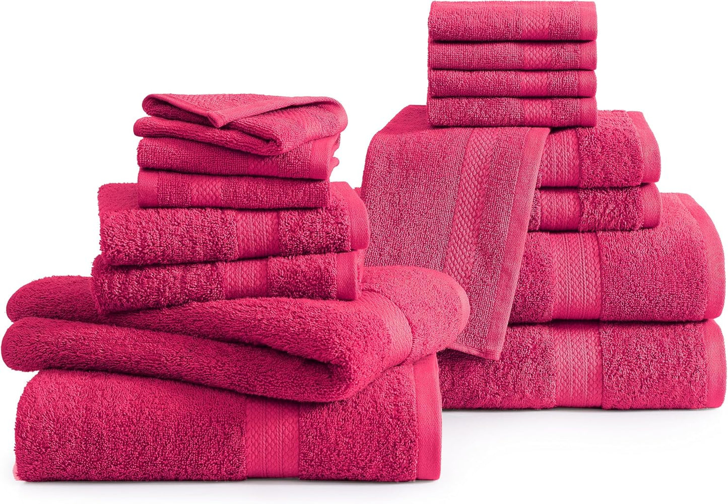 LANE LINEN 100% Mercerized Cotton Luxury Bathroom Towel Set - 16 Pcs - Premium Super Soft, Fluffy & Highly Absorbent - 4 Bath Towels, 8 Washcloths, 4 Hand Towels - Pre Shrunk, Pet Friendly - Fuschia
