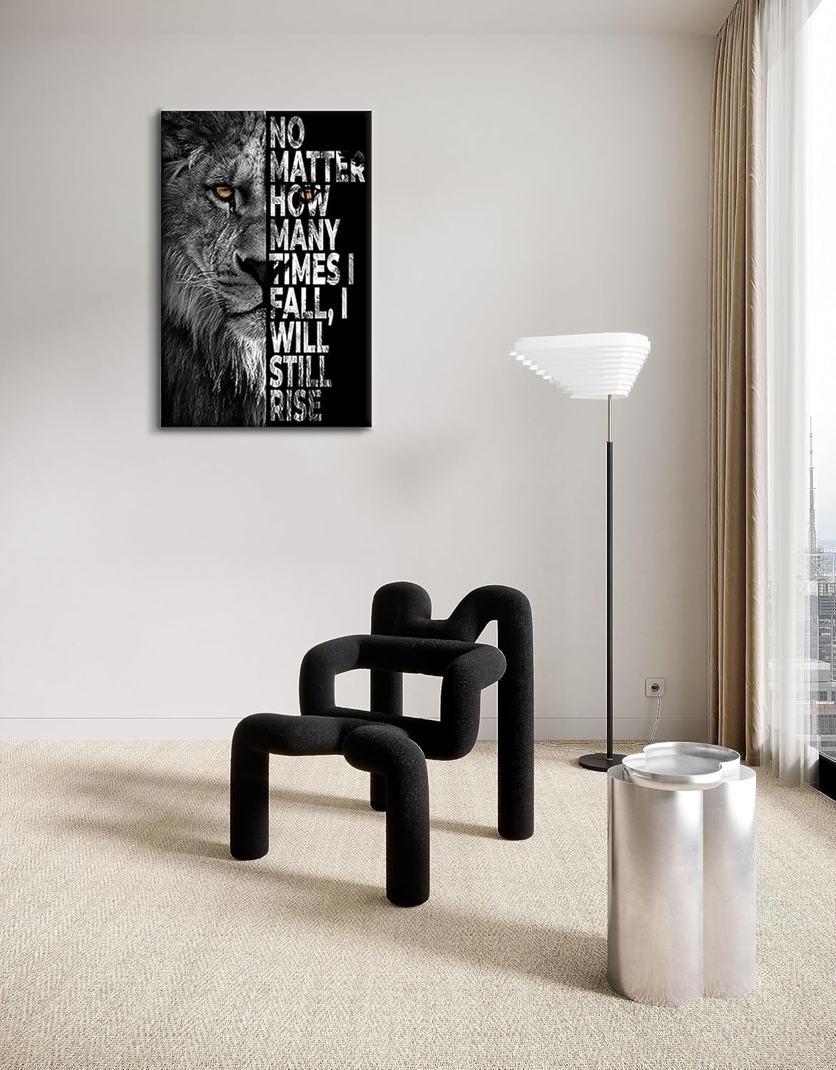 SKASNFAI Lion Canvas Wall Art Black and White Animal Inspirational Motivational Quotes Prints Posters Office Decor Framed Ready to Hang (16x24 inch)