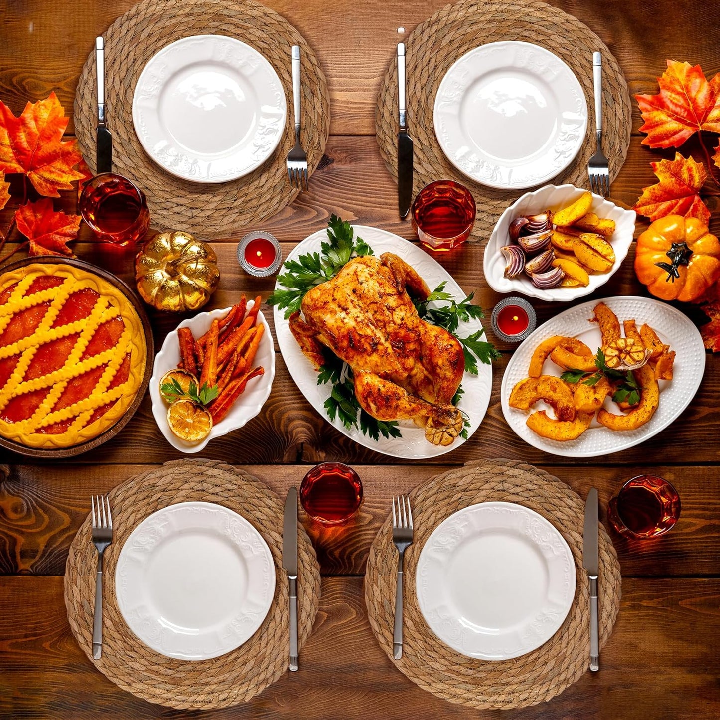 GENMOUS Woven Placemats Set of 8, 13" Round Placemats Natural Water Hyacinth Boho Placemats, Farmhouse Rattan Chargers for Dinner Plates,Rustic Braided Wicker Table Mats for Dining Table,Home,Wedding