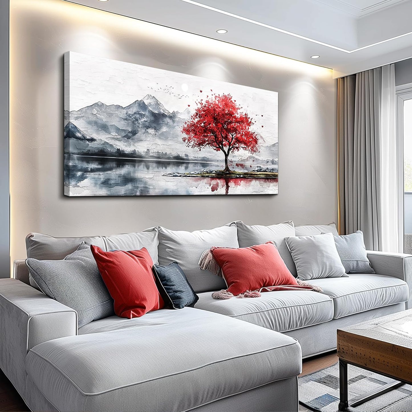 MHARTK66 Mountain Wall Art 48 X 24 Home Wall Decor For Living Room Large Canvas Wall Art Bedroom Country Landscapes Wall Pictures Black And White Poster For Dining Room Modern Office Art Work