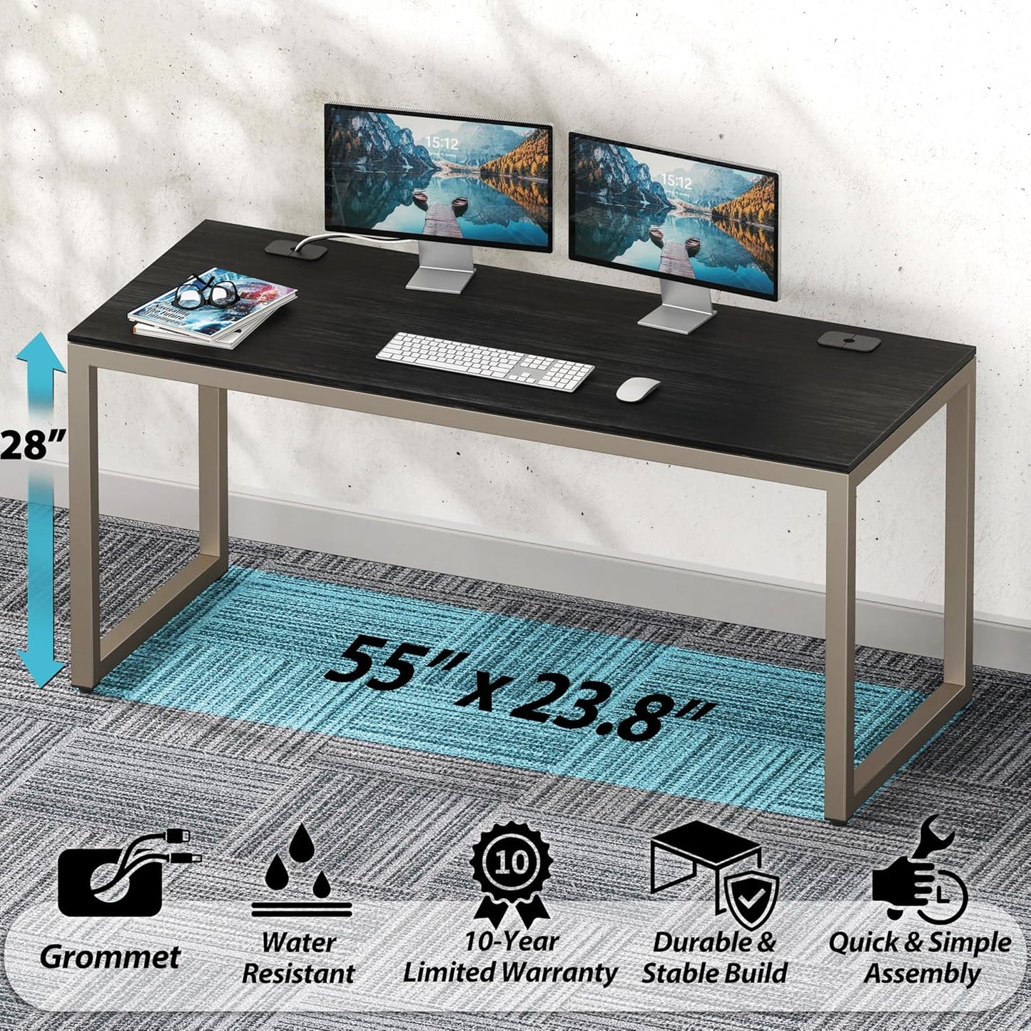 SHW 55-Inch Commercial-Grade Office Computer Desk, Espresso