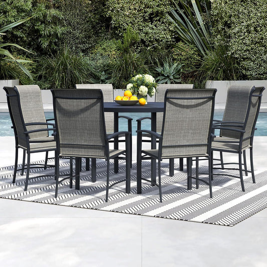 9 Piece Outdoor Dining Set, Patio Table and Chairs Set of 8, 60" Black Round Patio Table with 8 Grey Outdoor Patio Chairs for Lawn, Garden, Porch