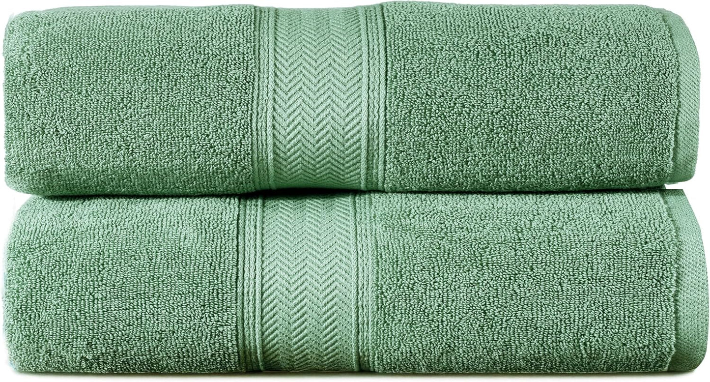 HILLFAIR 600 GSM- 40 x 80 Inches- 100% Cotton 2 Pc XXL Oversized Bath Towel Set- Soft Highly Absorbent Jumbo Bath Sheets Towels Sets- Quick Dry Oversized Sheets Towel Sets for Hotel Spa Pool- Sage