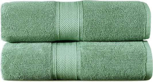 HILLFAIR 600 GSM- 40 x 80 Inches- 100% Cotton 2 Pc XXL Oversized Bath Towel Set- Soft Highly Absorbent Jumbo Bath Sheets Towels Sets- Quick Dry Oversized Sheets Towel Sets for Hotel Spa Pool- Sage
