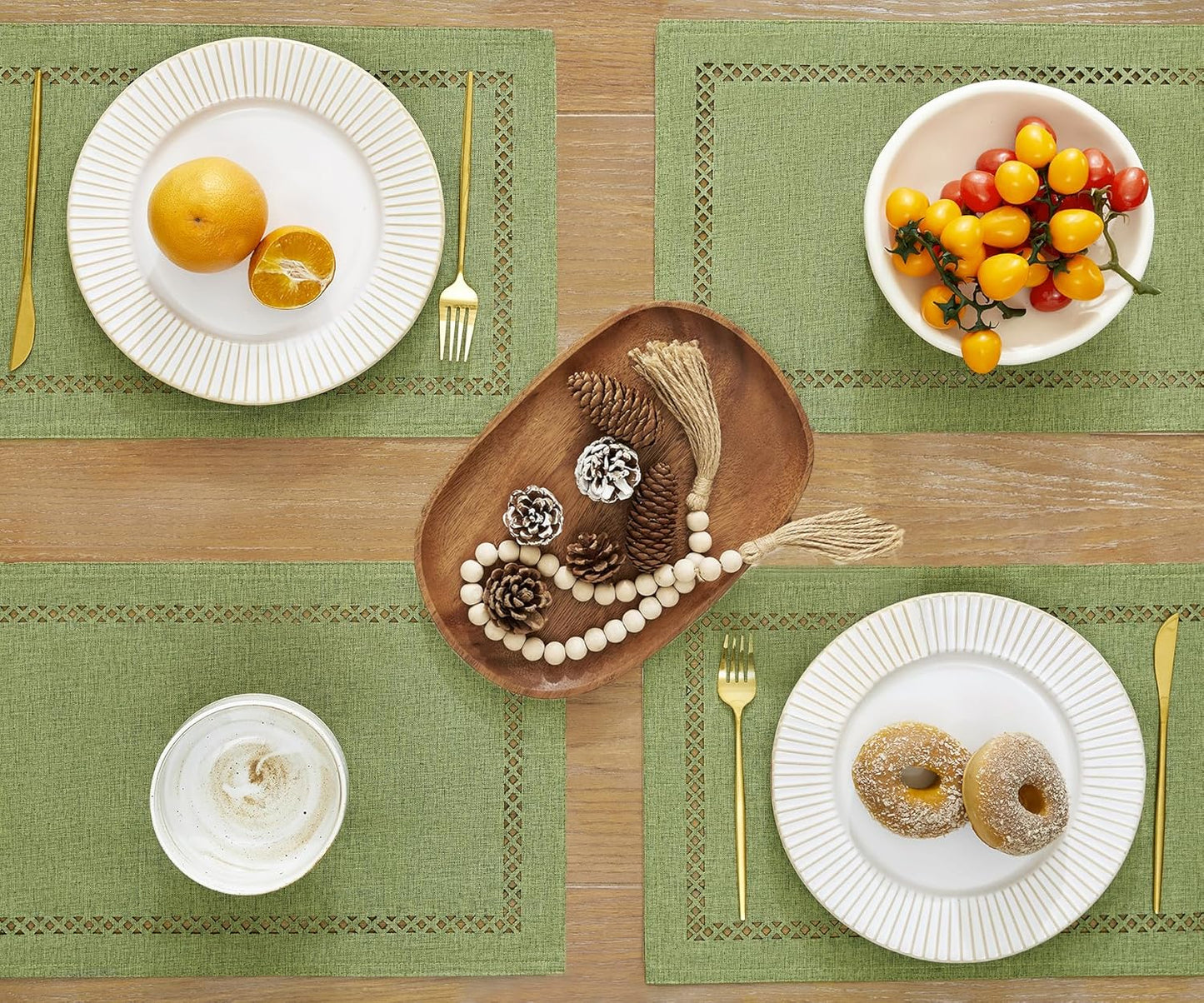 Burlap Placemats Set of 4, 12 x 18 Inch Rustic Geometric Hollow Place Mats, Heat Resistant Placemats for Farmhouse Kitchen Table Decor, Sage Green 4PCS