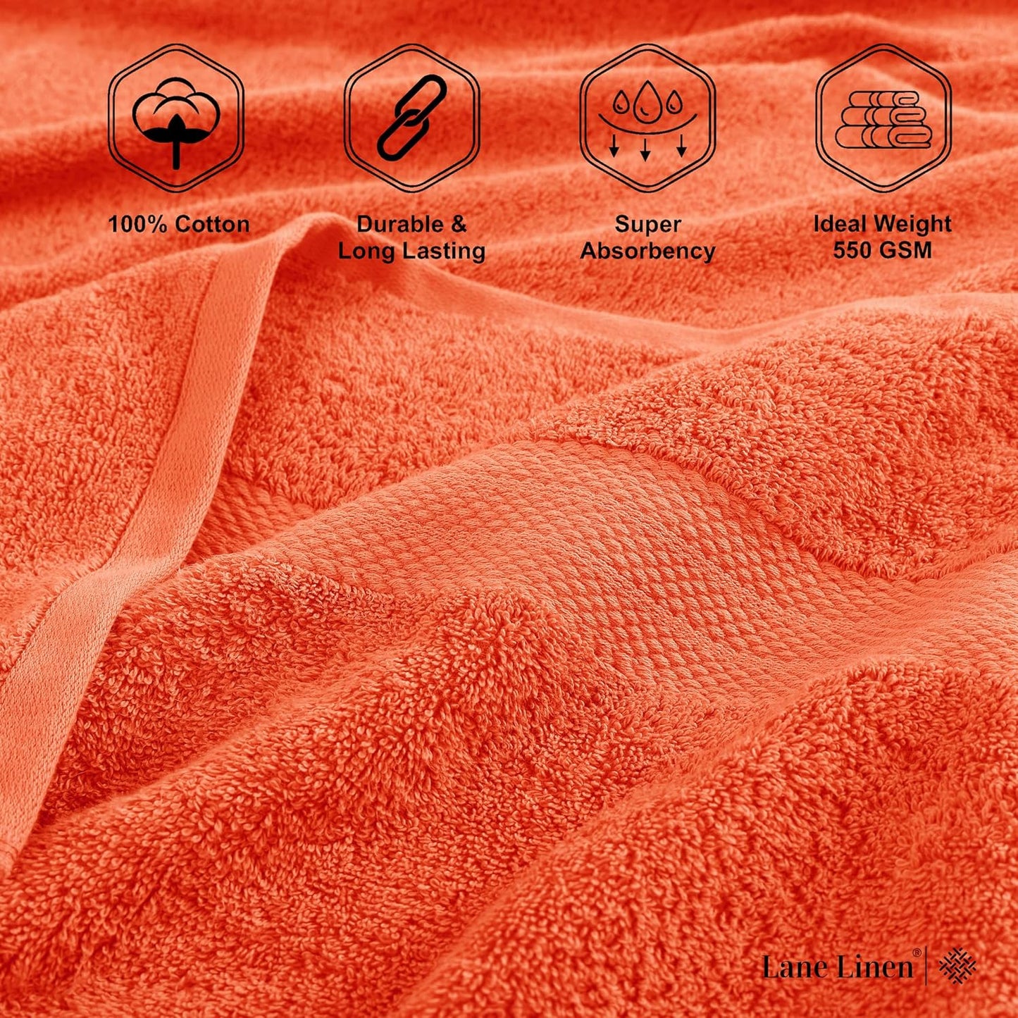 Lane Linen 100% Mercerized Cotton Bathroom Towel Set - 16 Pieces - Fluffy, Super Soft & Highly Absorbent - 4 Bath Towels, 8 Washcloths, 4 Hand Towels - RingSpun, Double Sided Cotton Terry - Tiger Lily