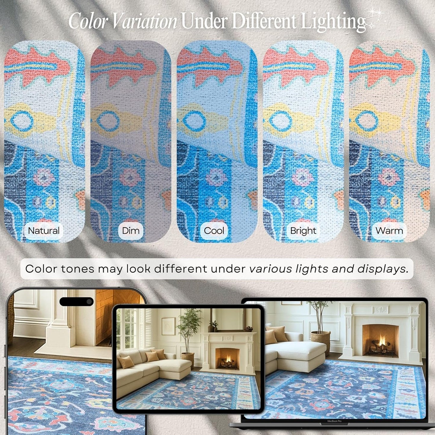 Fame Rugs Blue Modern Oushak Rug 2x3, Vintage Doormat Turkish Colorful Oriental Antique Inspired Washable Small Area Rug, Luxury Living Room Bedroom (387BNB, 2' x 3')