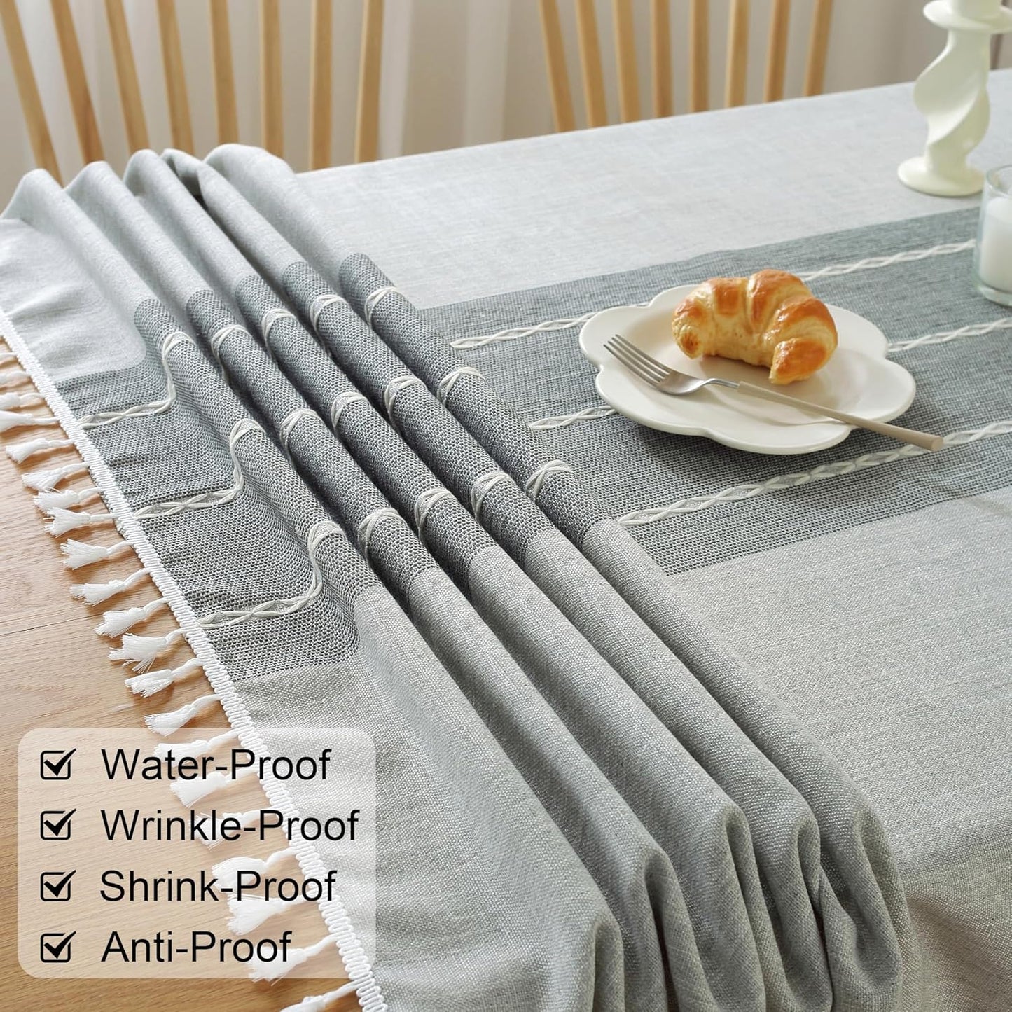 JIALE Tablecloths for Rectangle Tables,Cotton Linen Table Cloth Waterproof Tablecloth Wrinkle Free Farmhouse Dining Tables Cover,Soft Fabric Table Cloths with Tassels,Grey,55" X 120",10-12 Seats