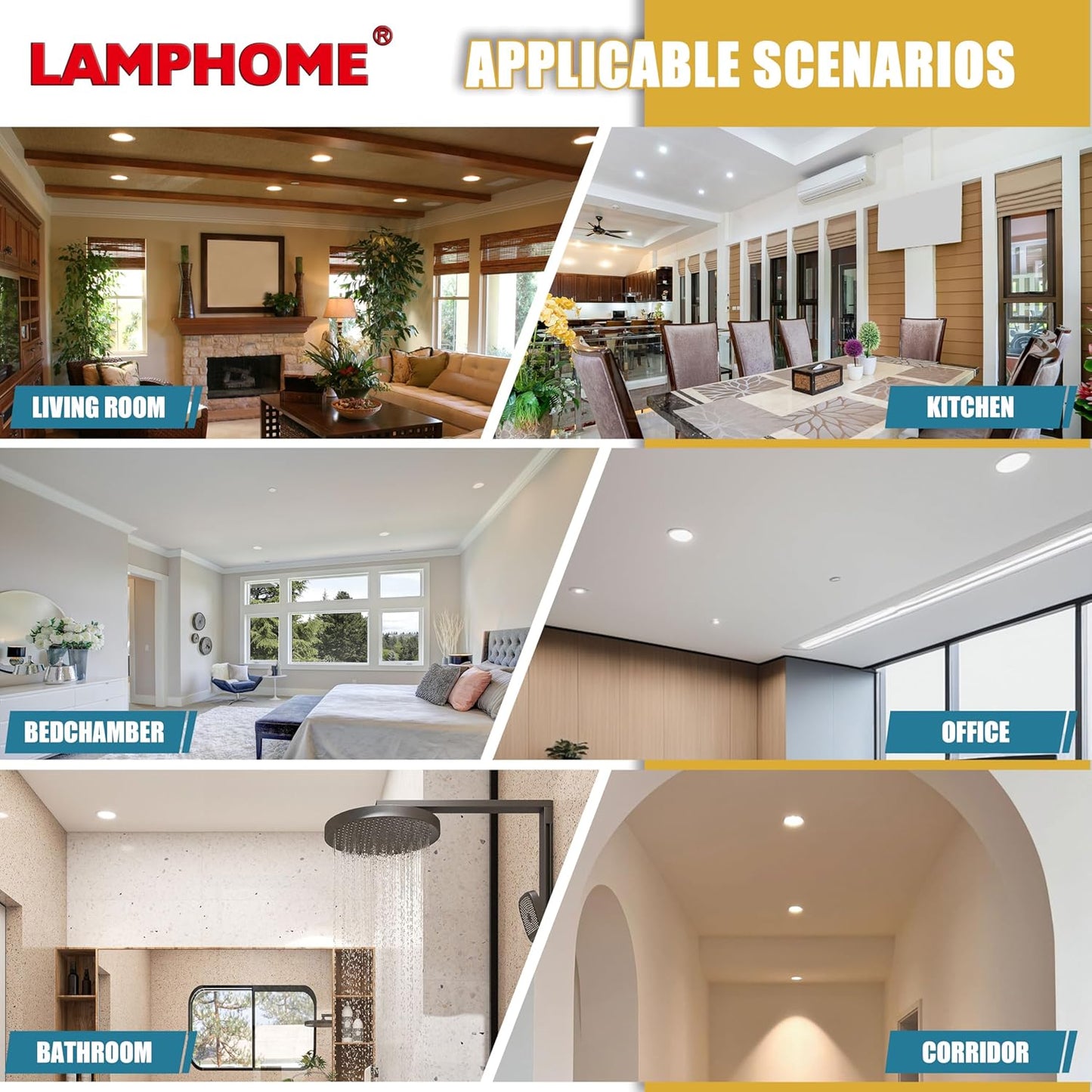 LAMPHOME 24-Pack of 4-Inch Slim LED Recessed Lights with Junction Box, Adjustable Color Temperatures (2700K-5000K), 9W Equivalent to 75W, Dimmable, 950LM Brightness - ETL and Energy Star Certified